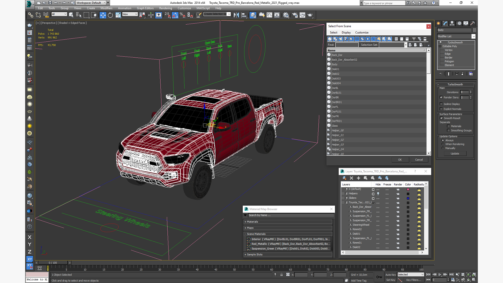 3D Toyota Tacoma TRD Pro Barcelona Red Metallic 2021 Rigged