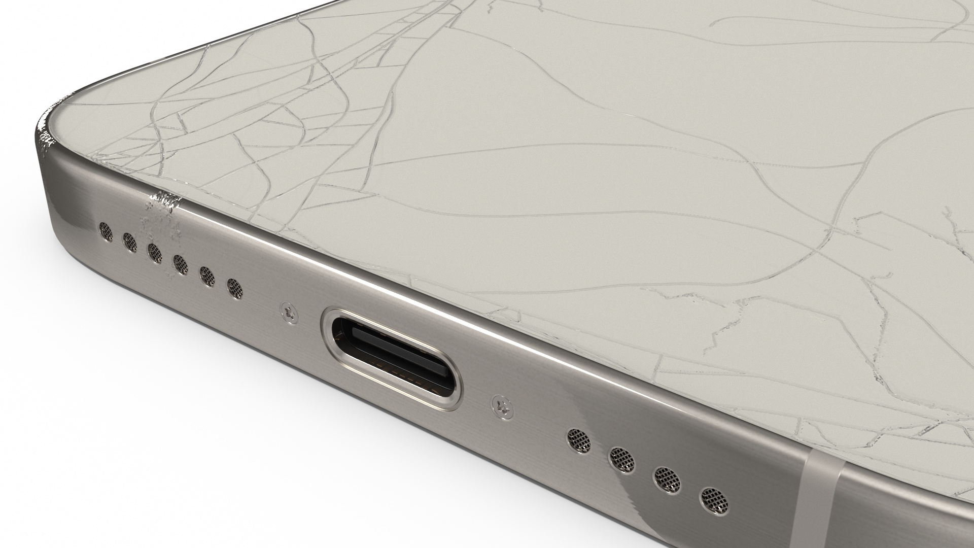 Natural Titanium IPhone 15 Pro Max Broken Glass 3D