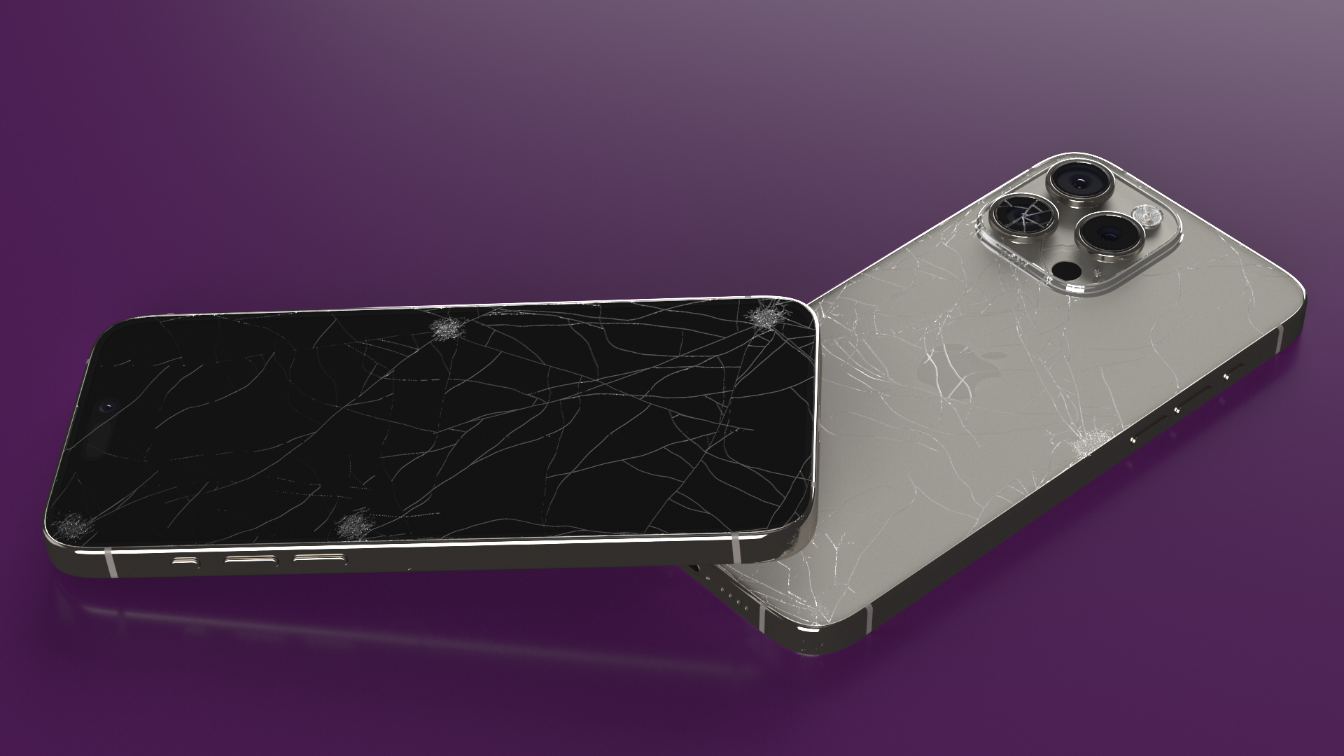 Natural Titanium IPhone 15 Pro Max Broken Glass 3D