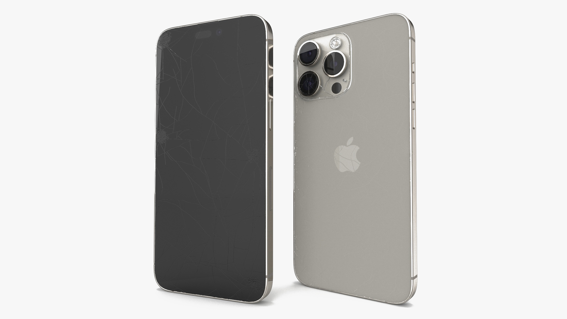 Natural Titanium IPhone 15 Pro Max Broken Glass 3D
