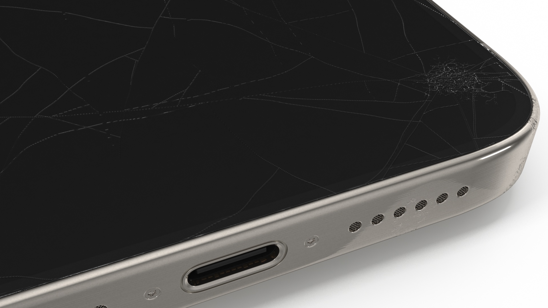 Natural Titanium IPhone 15 Pro Max Broken Glass 3D