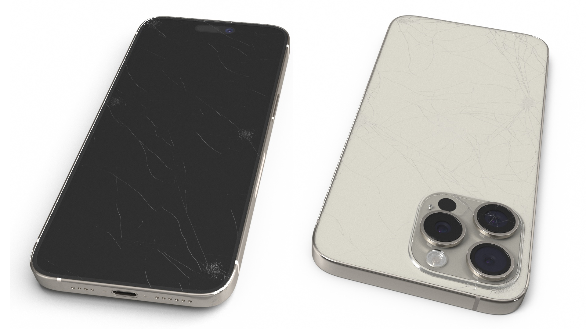 Natural Titanium IPhone 15 Pro Max Broken Glass 3D