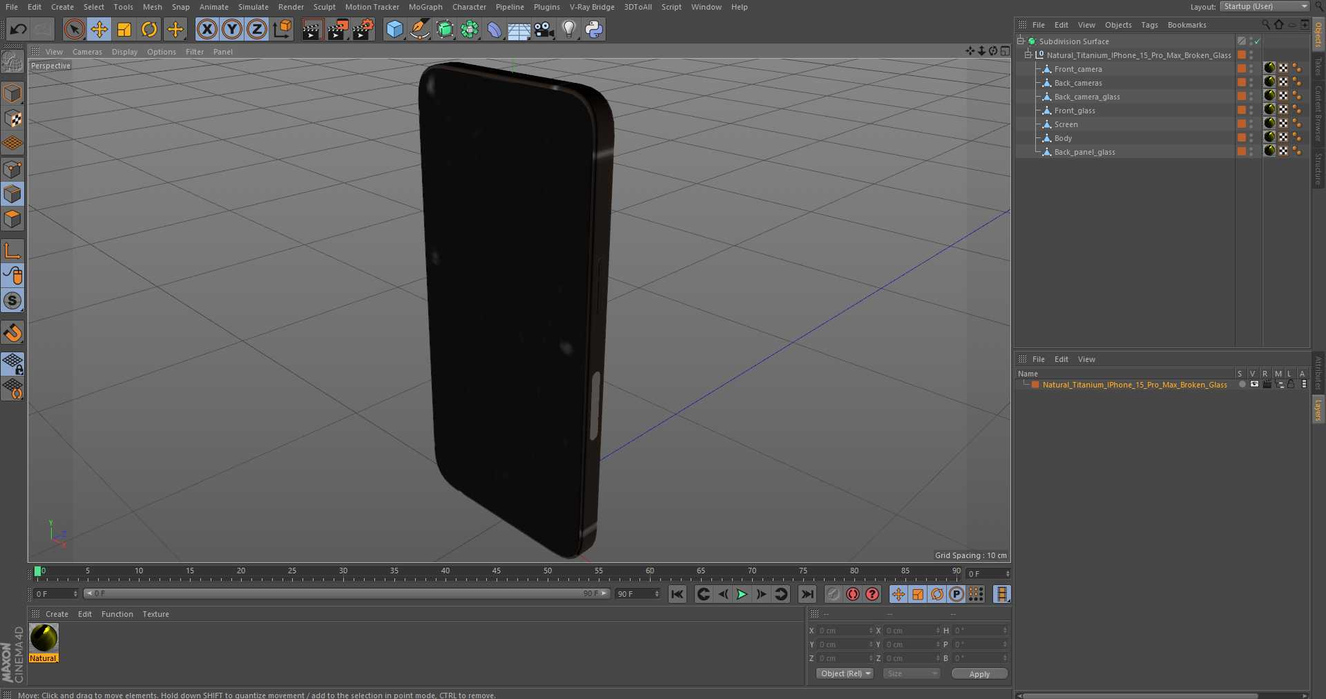 Natural Titanium IPhone 15 Pro Max Broken Glass 3D