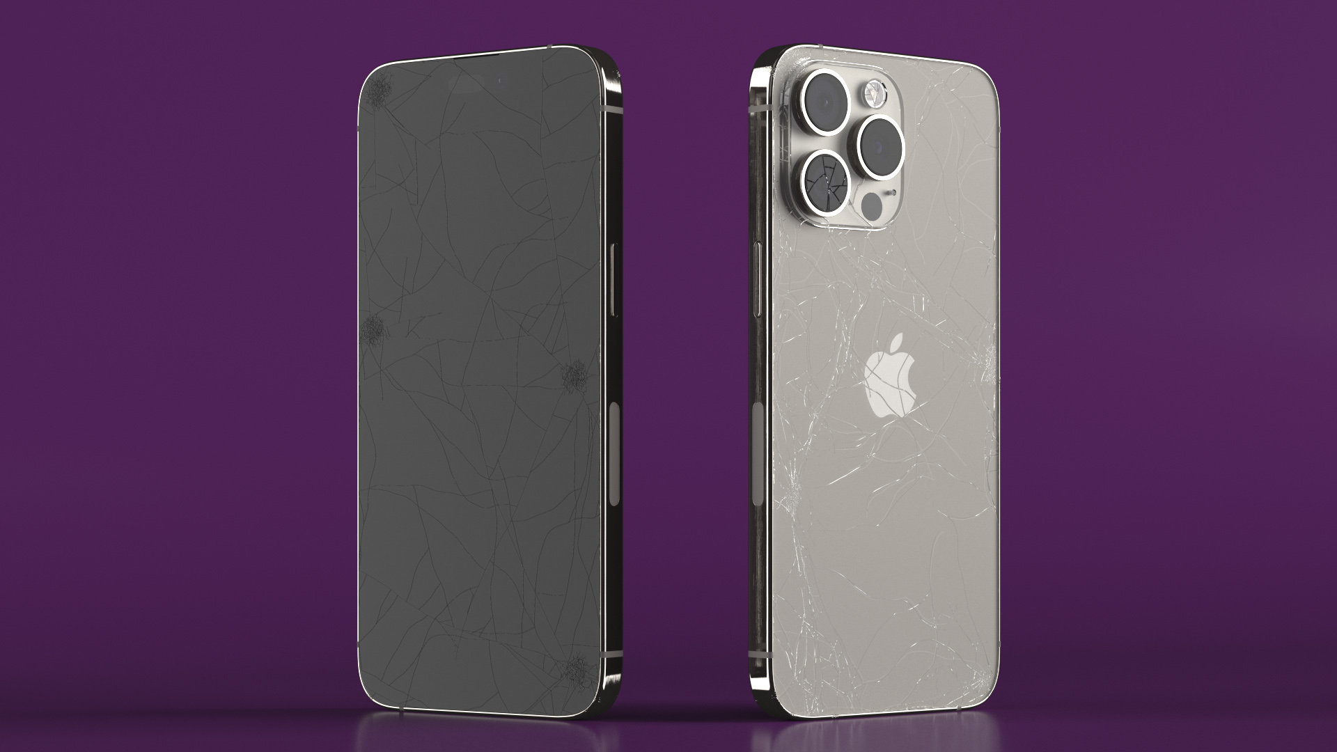 Natural Titanium IPhone 15 Pro Max Broken Glass 3D