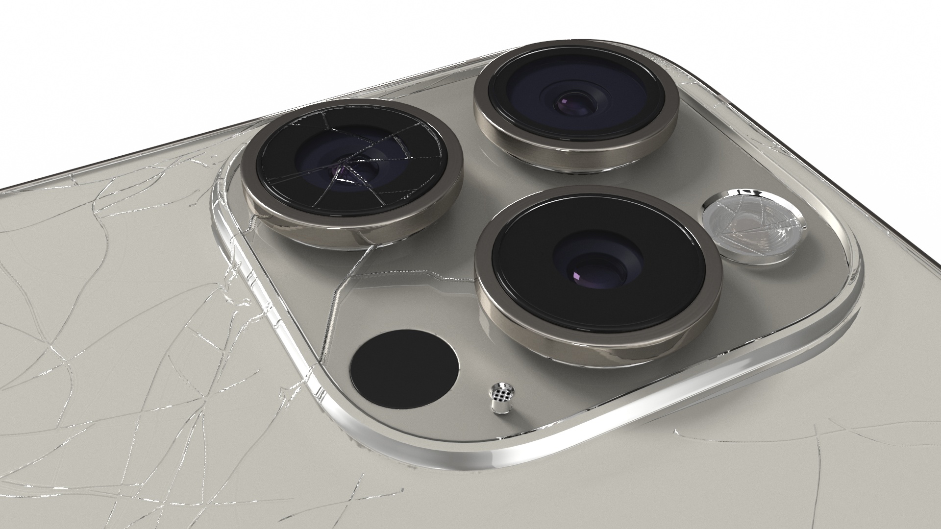 Natural Titanium IPhone 15 Pro Max Broken Glass 3D