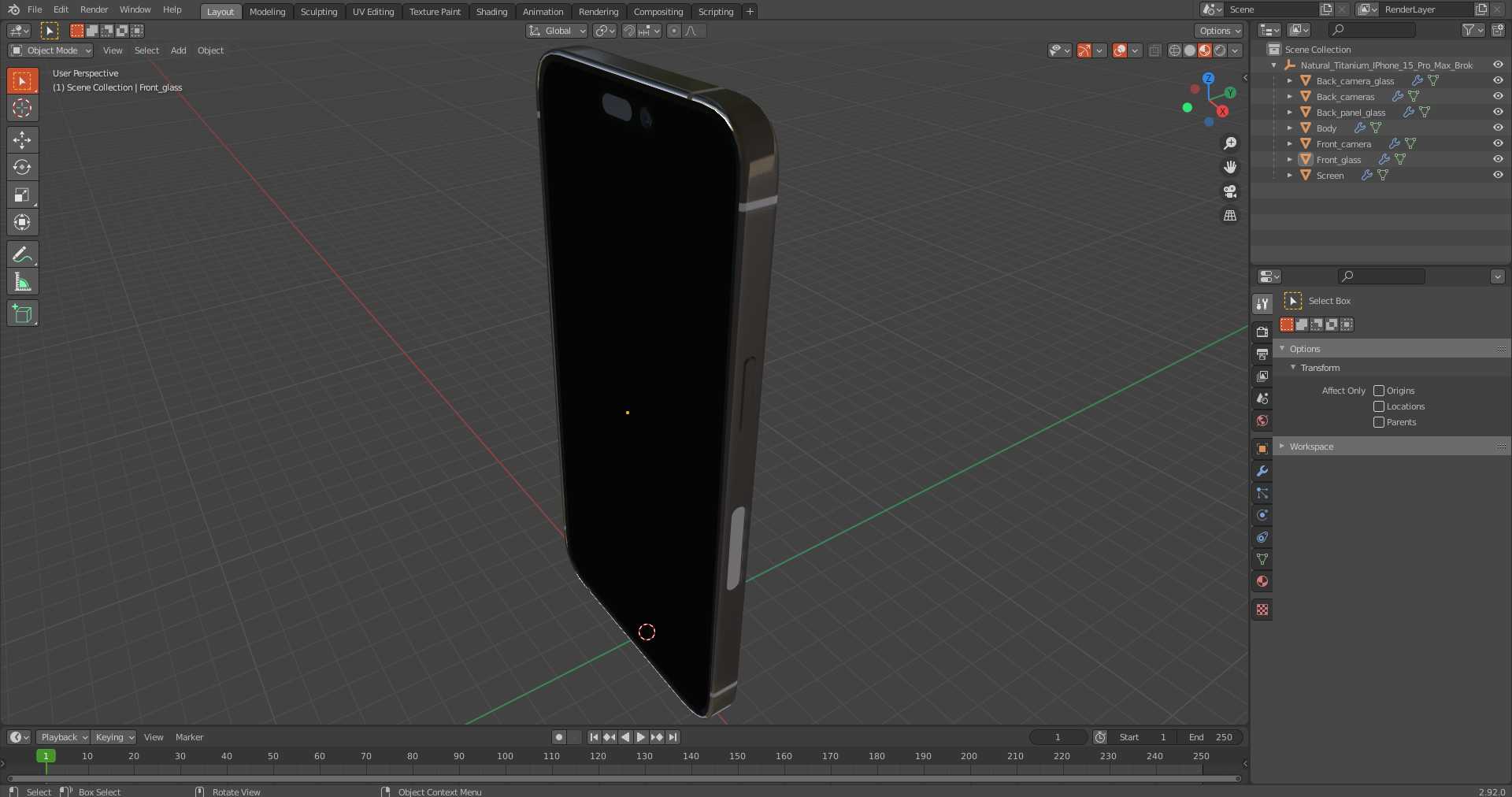 Natural Titanium IPhone 15 Pro Max Broken Glass 3D