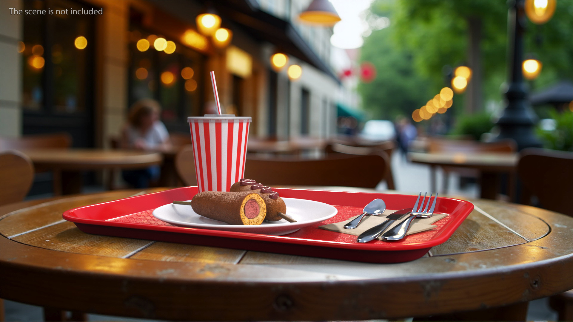 Fast Food Tray with Corn Dogs and Beverage 3D