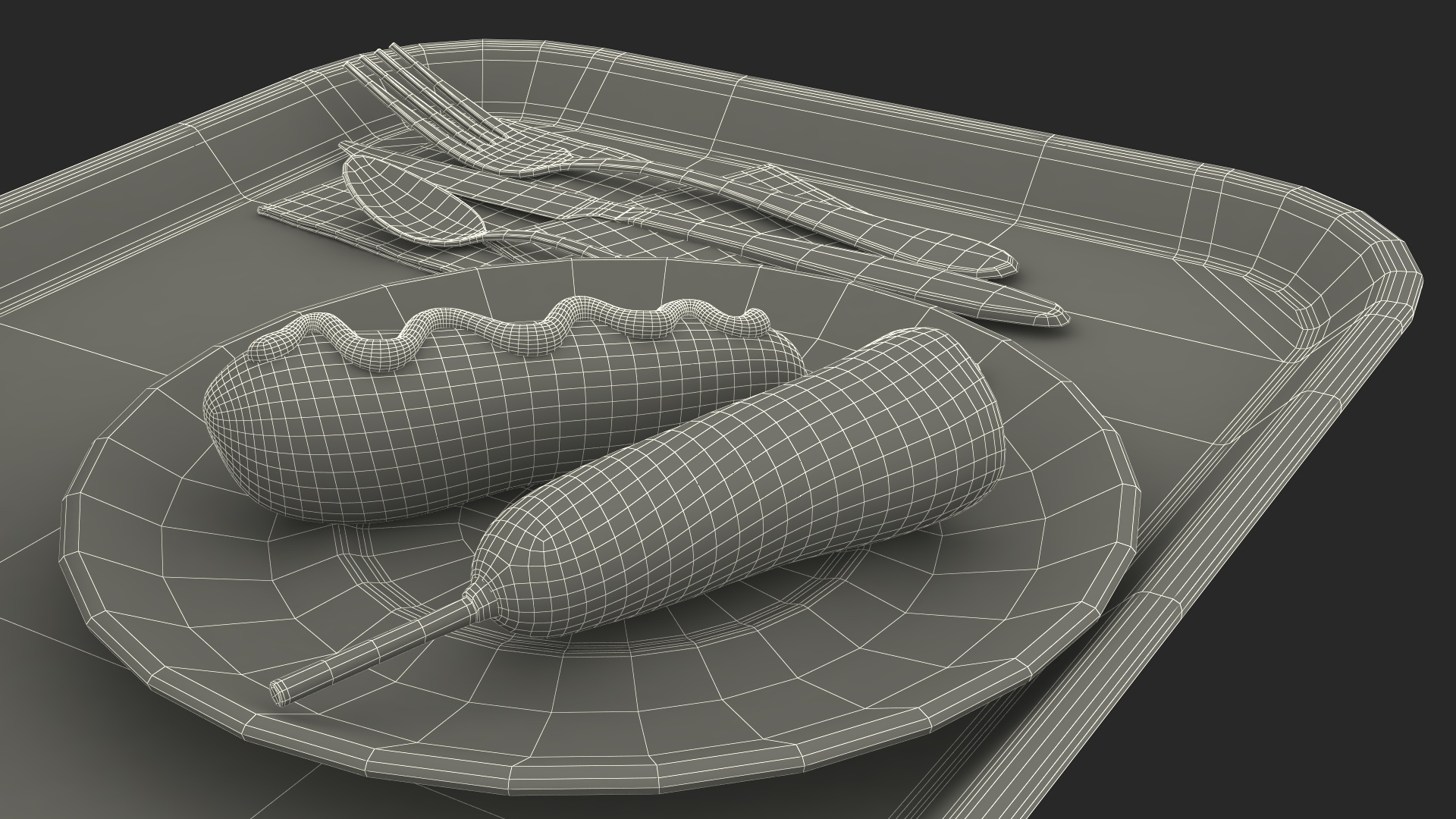 Fast Food Tray with Corn Dogs and Beverage 3D