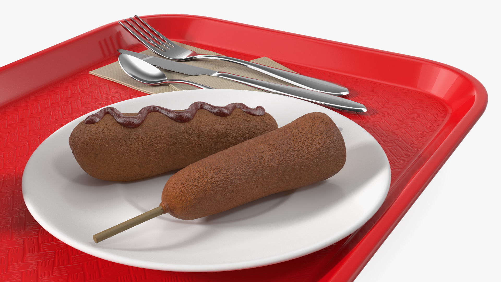 Fast Food Tray with Corn Dogs and Beverage 3D