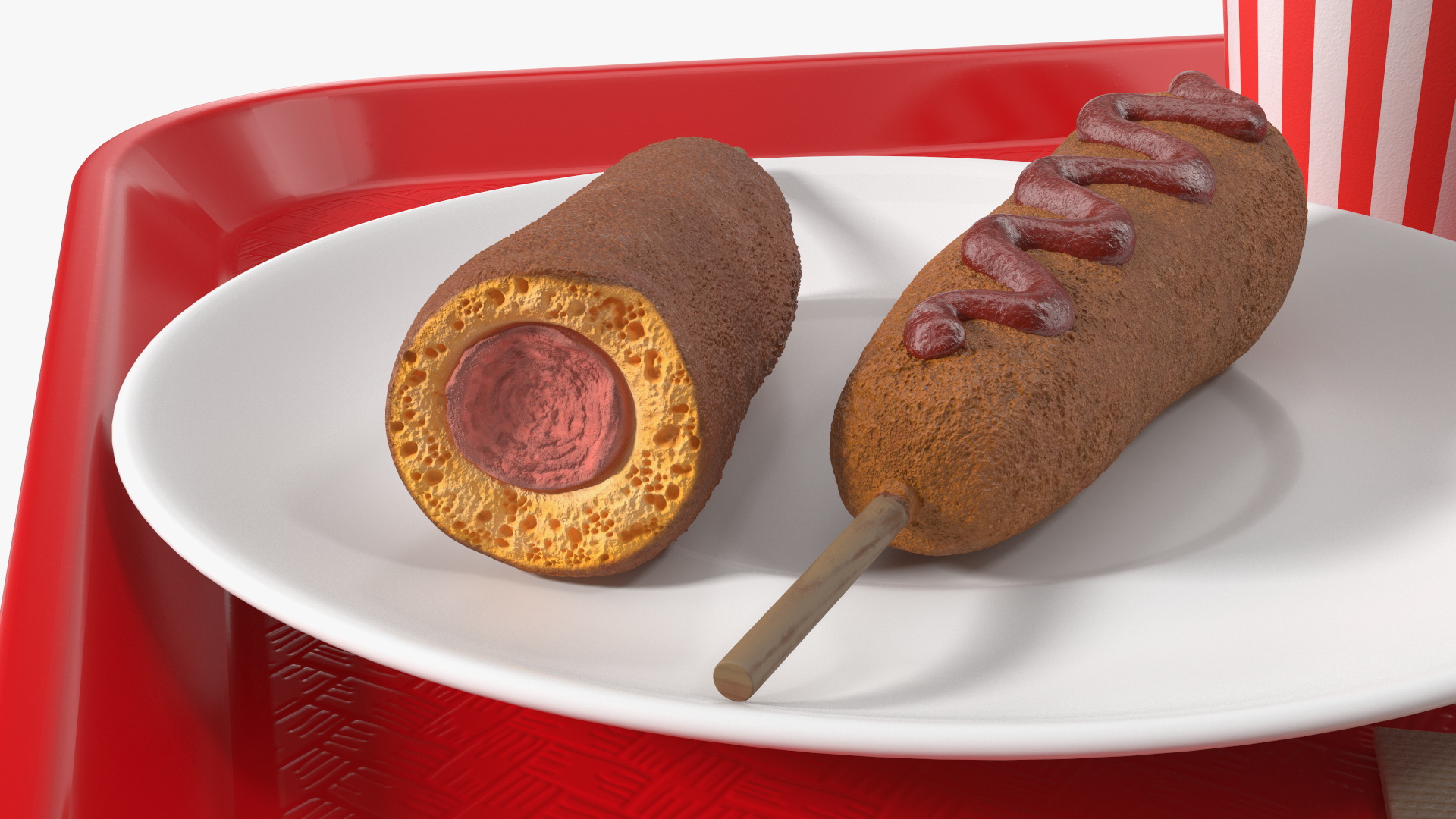 Fast Food Tray with Corn Dogs and Beverage 3D