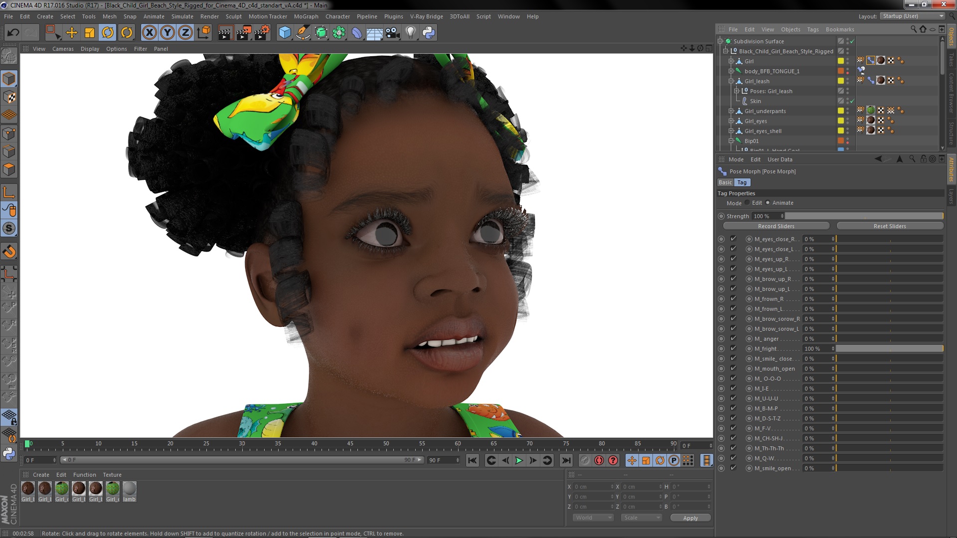 Black Child Girl Beach Style Rigged for Cinema 4D 3D model