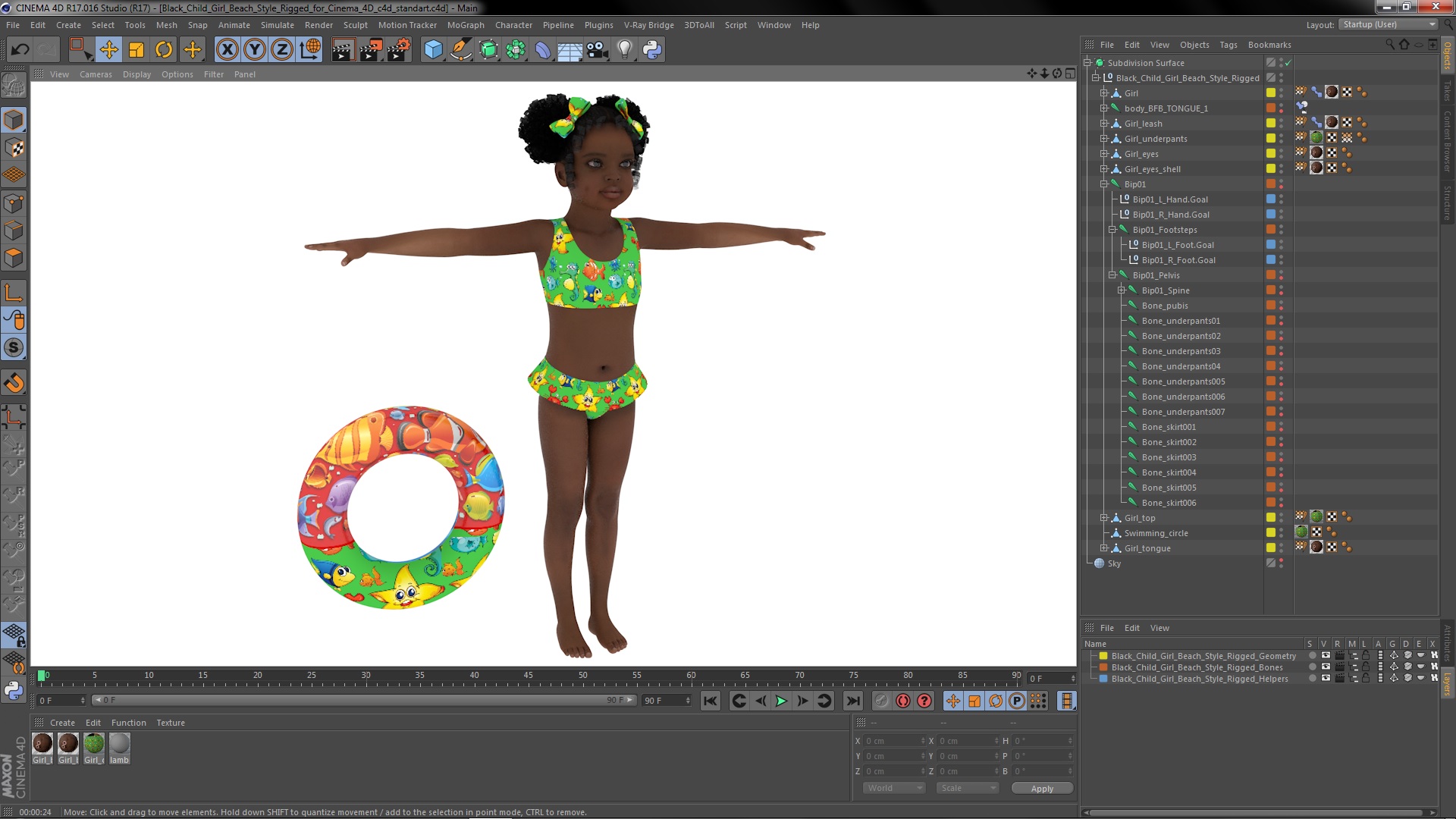 Black Child Girl Beach Style Rigged for Cinema 4D 3D model