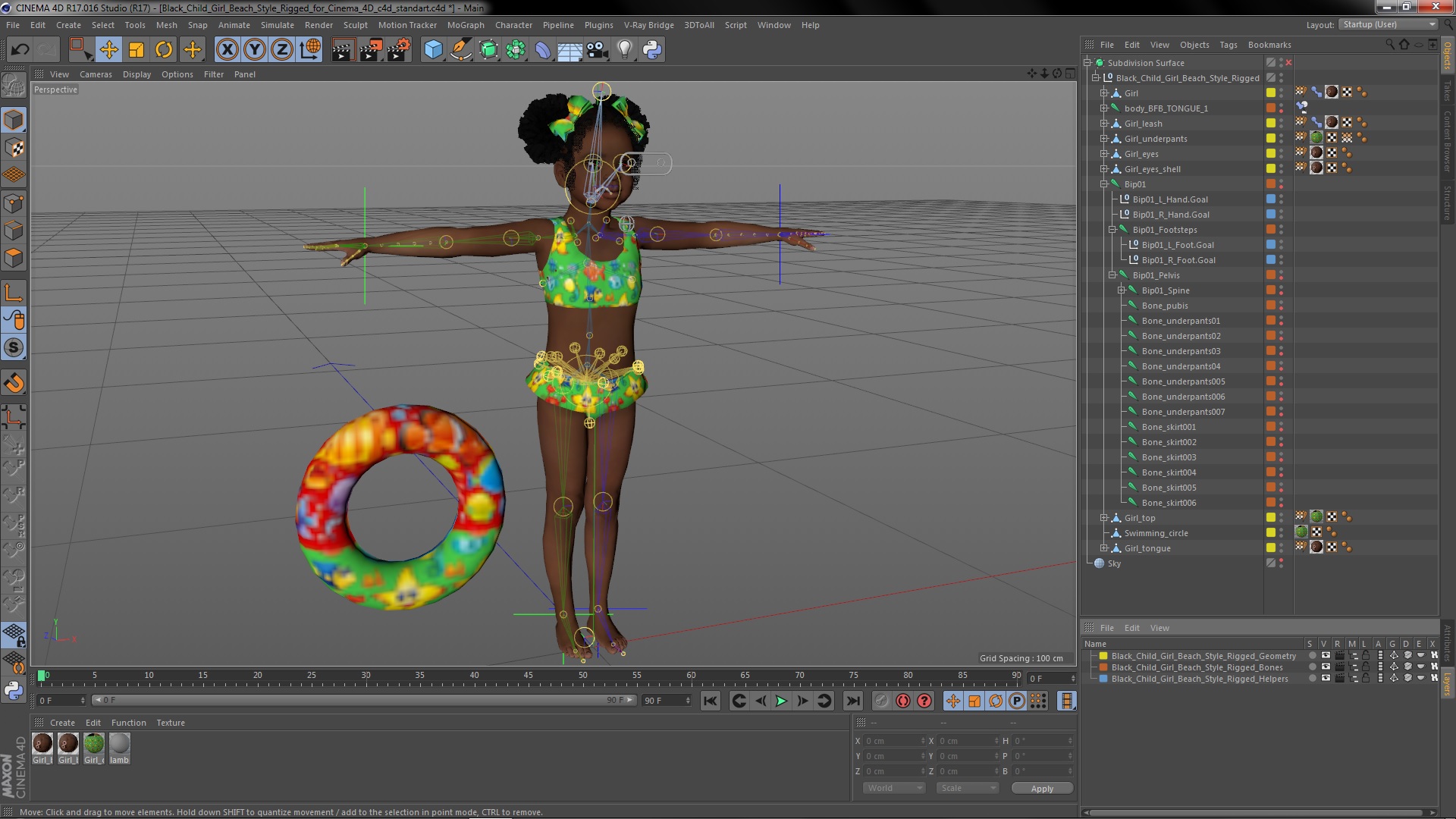 Black Child Girl Beach Style Rigged for Cinema 4D 3D model