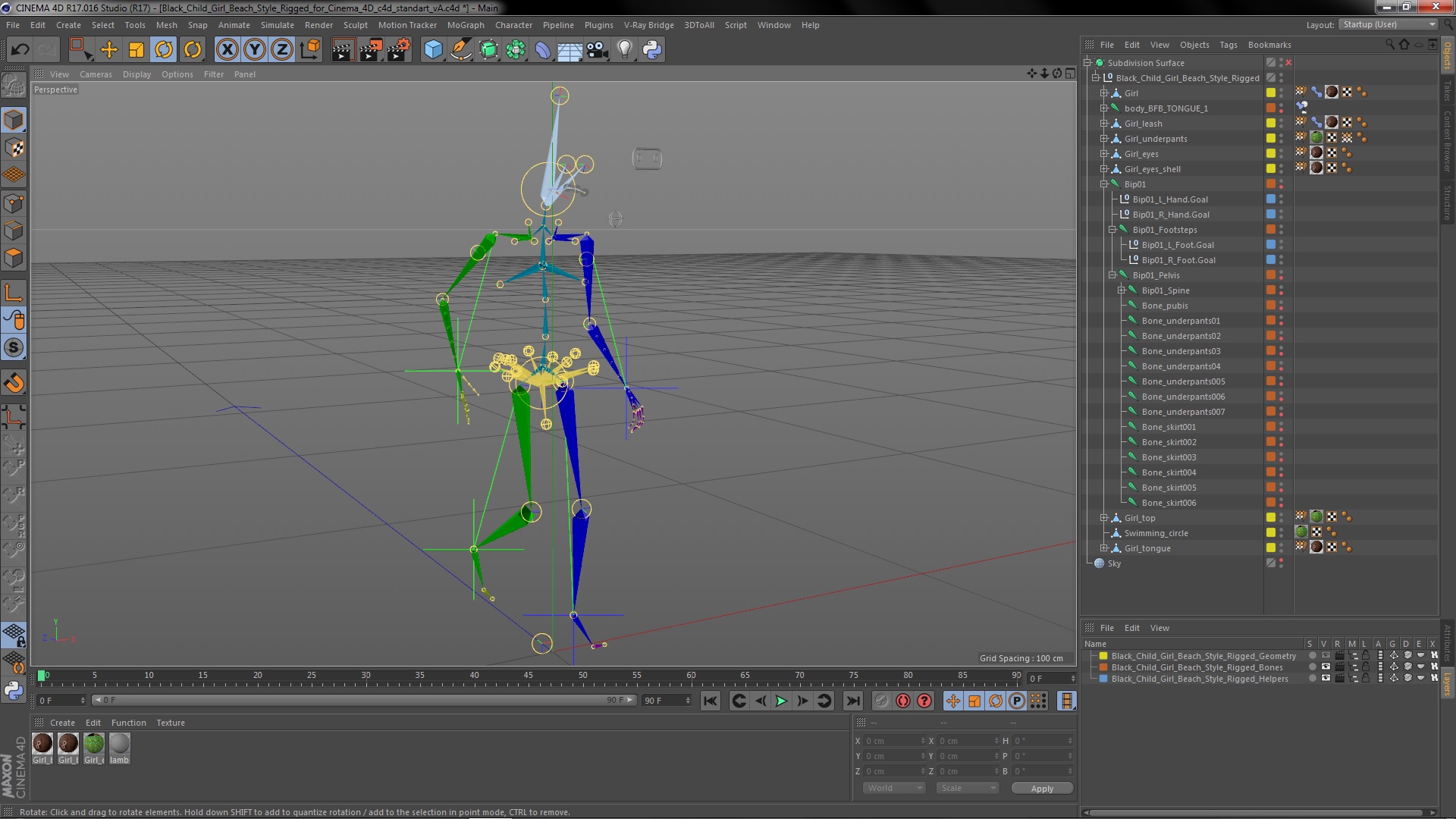 Black Child Girl Beach Style Rigged for Cinema 4D 3D model