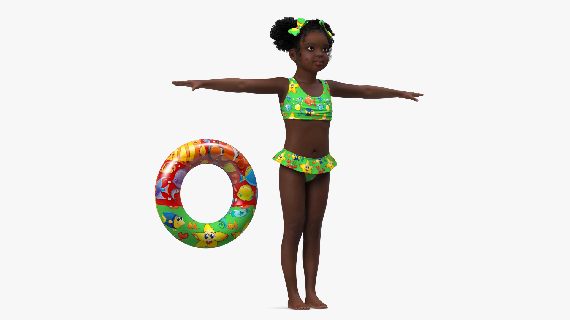 Black Child Girl Beach Style Rigged for Cinema 4D 3D model