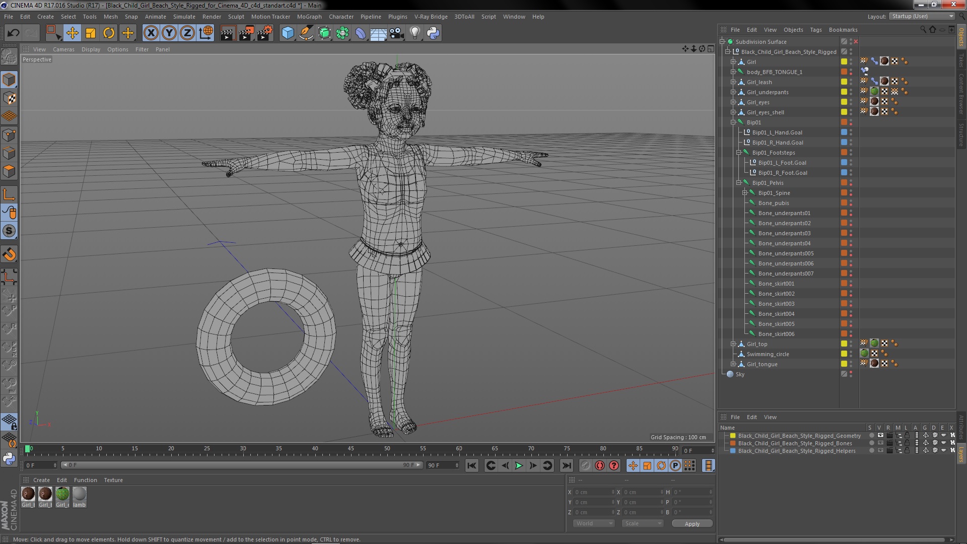 Black Child Girl Beach Style Rigged for Cinema 4D 3D model
