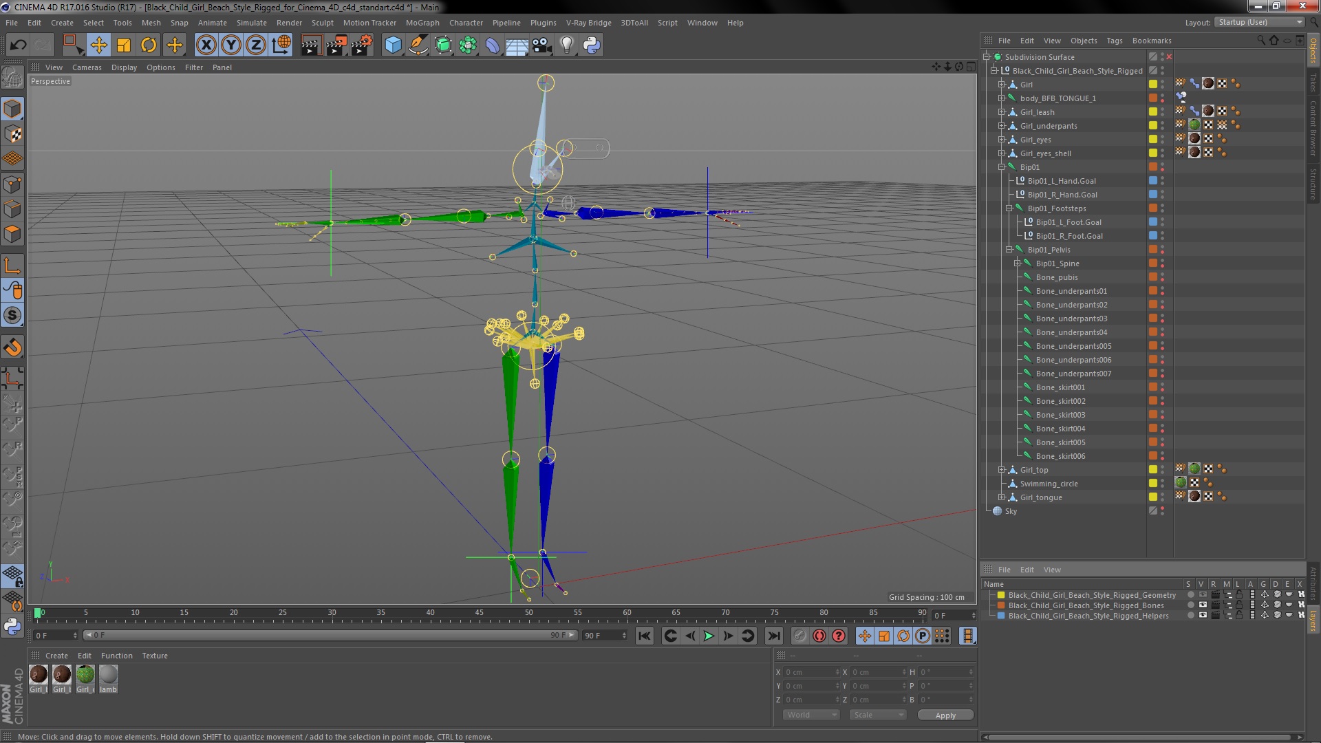 Black Child Girl Beach Style Rigged for Cinema 4D 3D model
