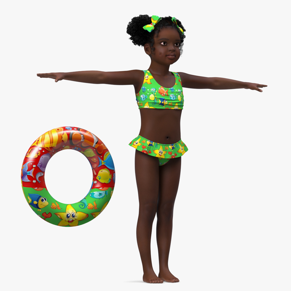 Black Child Girl Beach Style Rigged for Cinema 4D 3D model