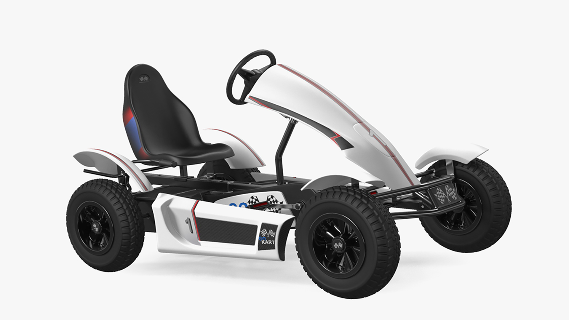 3D White Pedal Go Kart with Frame Race Rigged for Maya