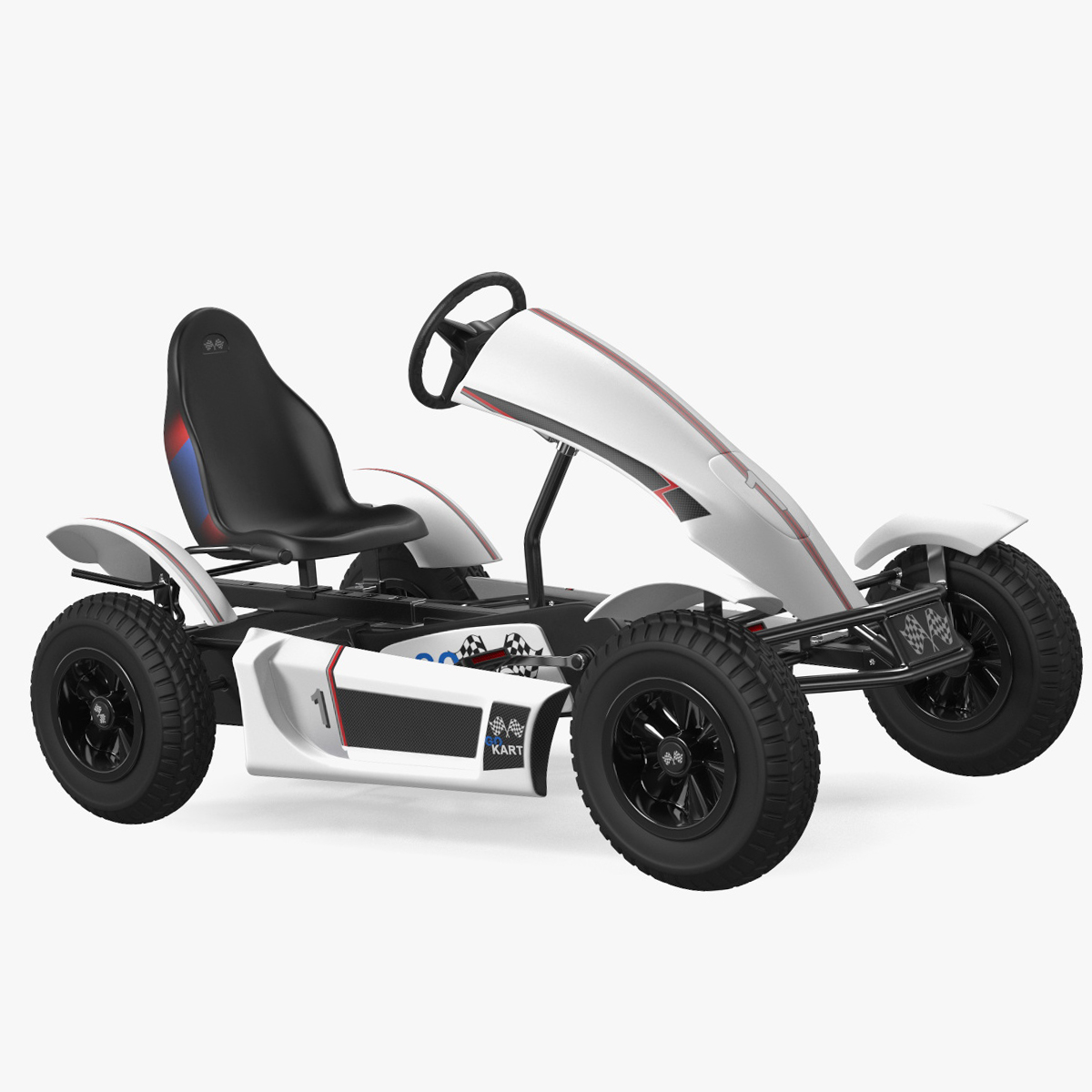3D White Pedal Go Kart with Frame Race Rigged for Maya