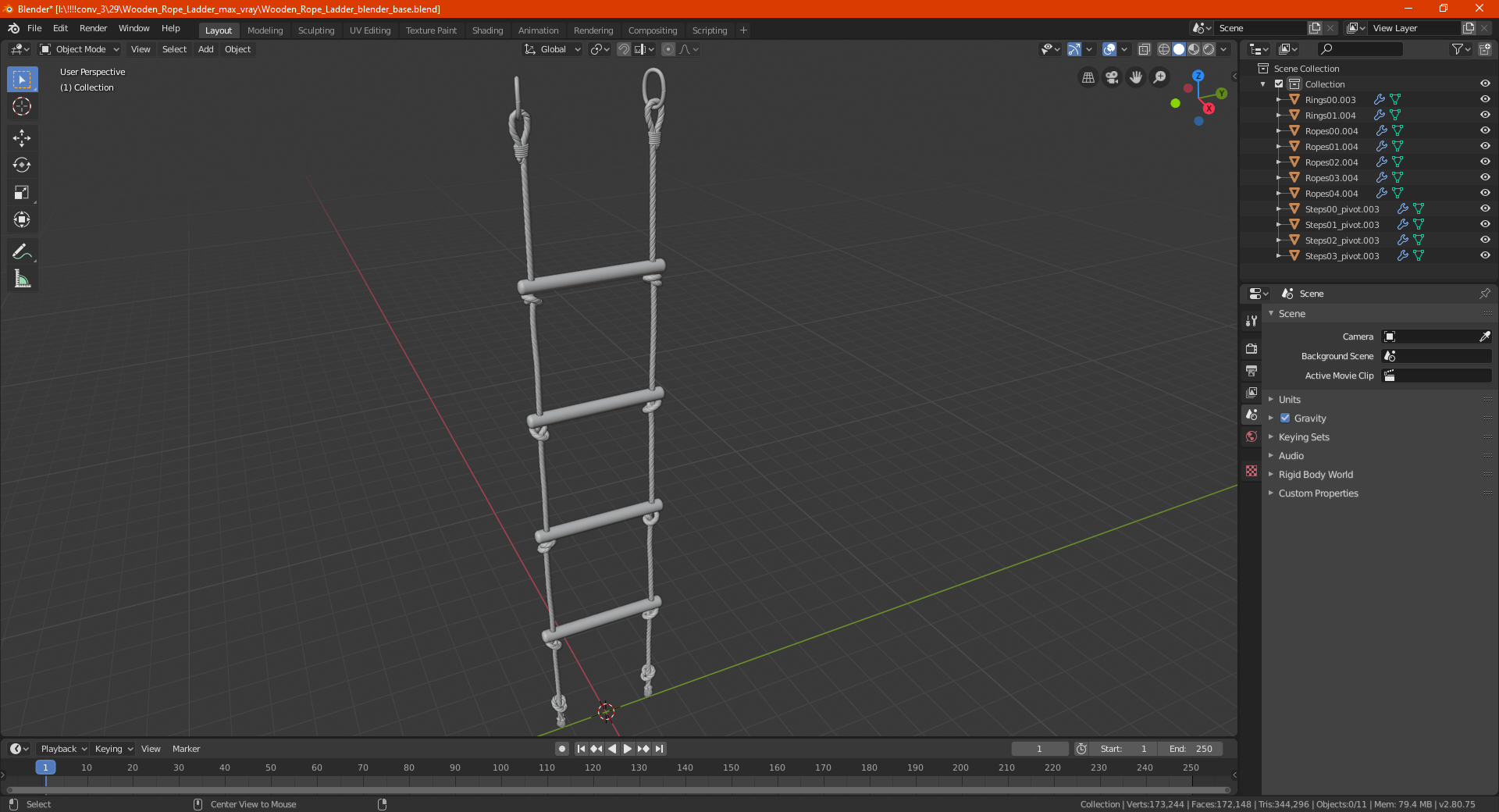 3D Wooden Rope Ladder model
