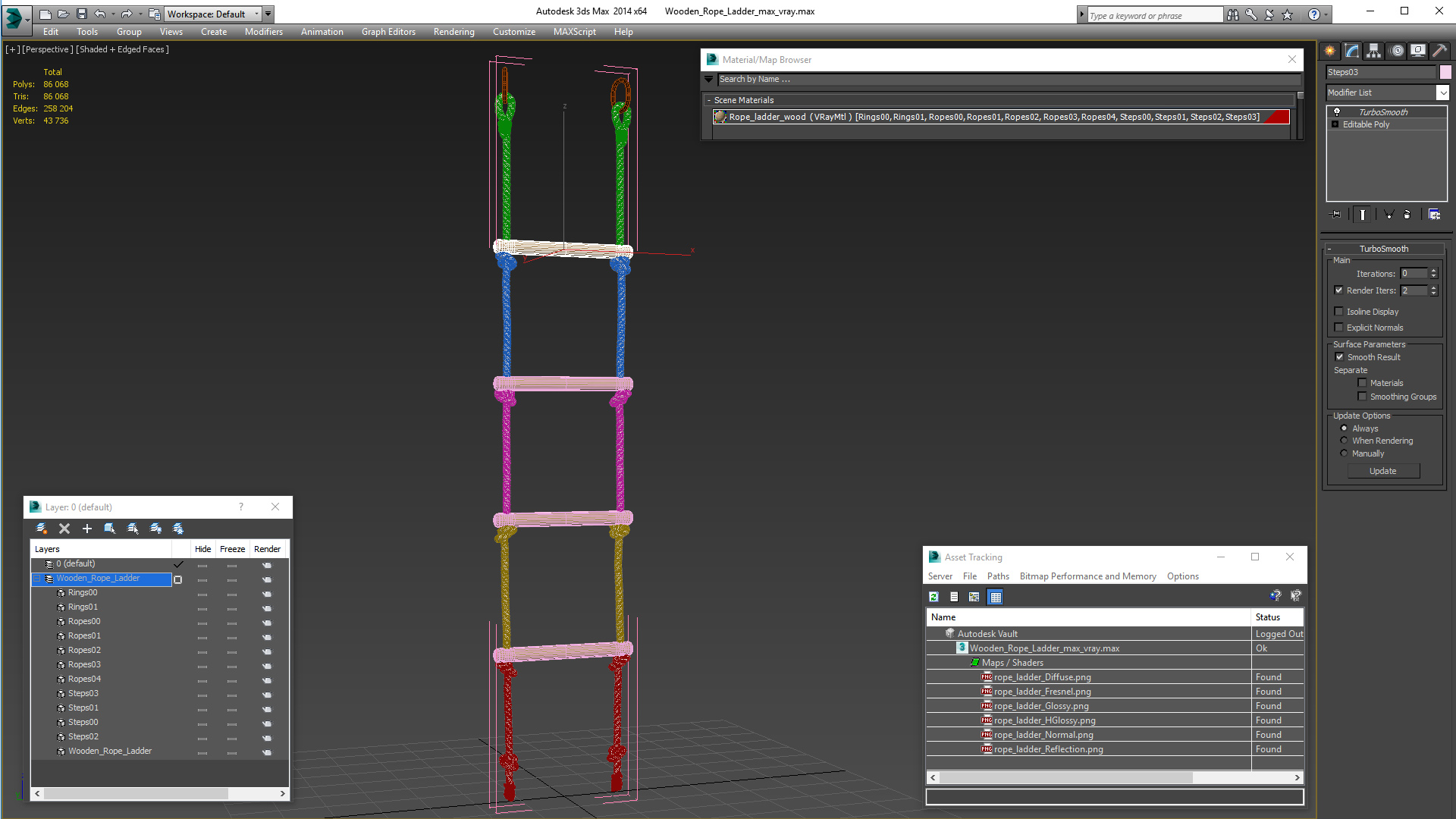 3D Wooden Rope Ladder model