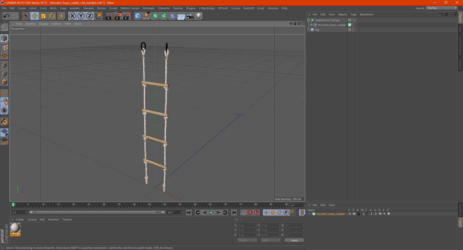 3D Wooden Rope Ladder model