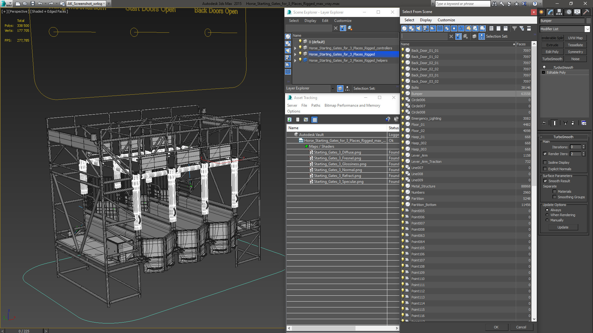 3D model Horse Starting Gates for 3 Places Rigged