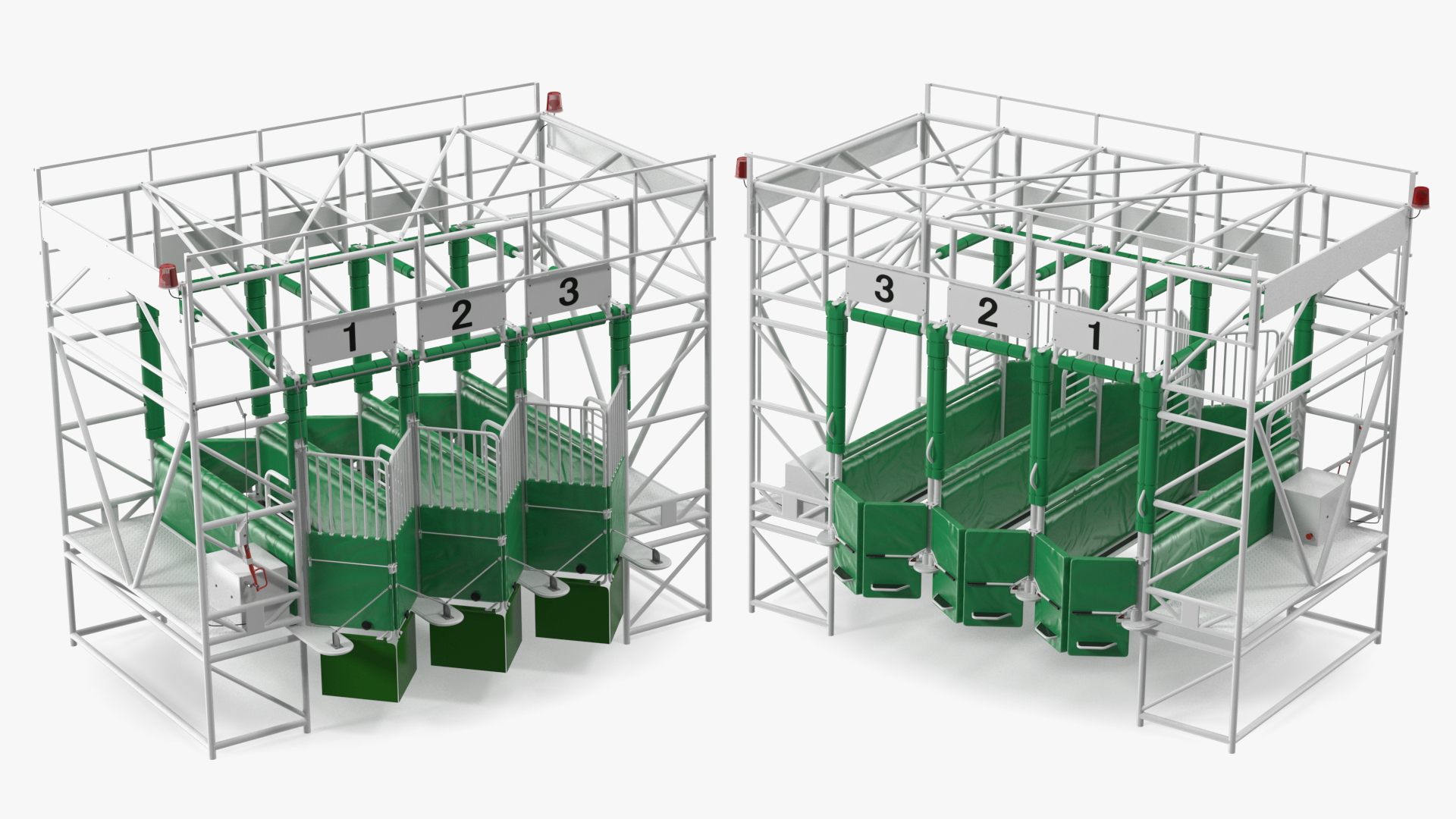 3D model Horse Starting Gates for 3 Places Rigged