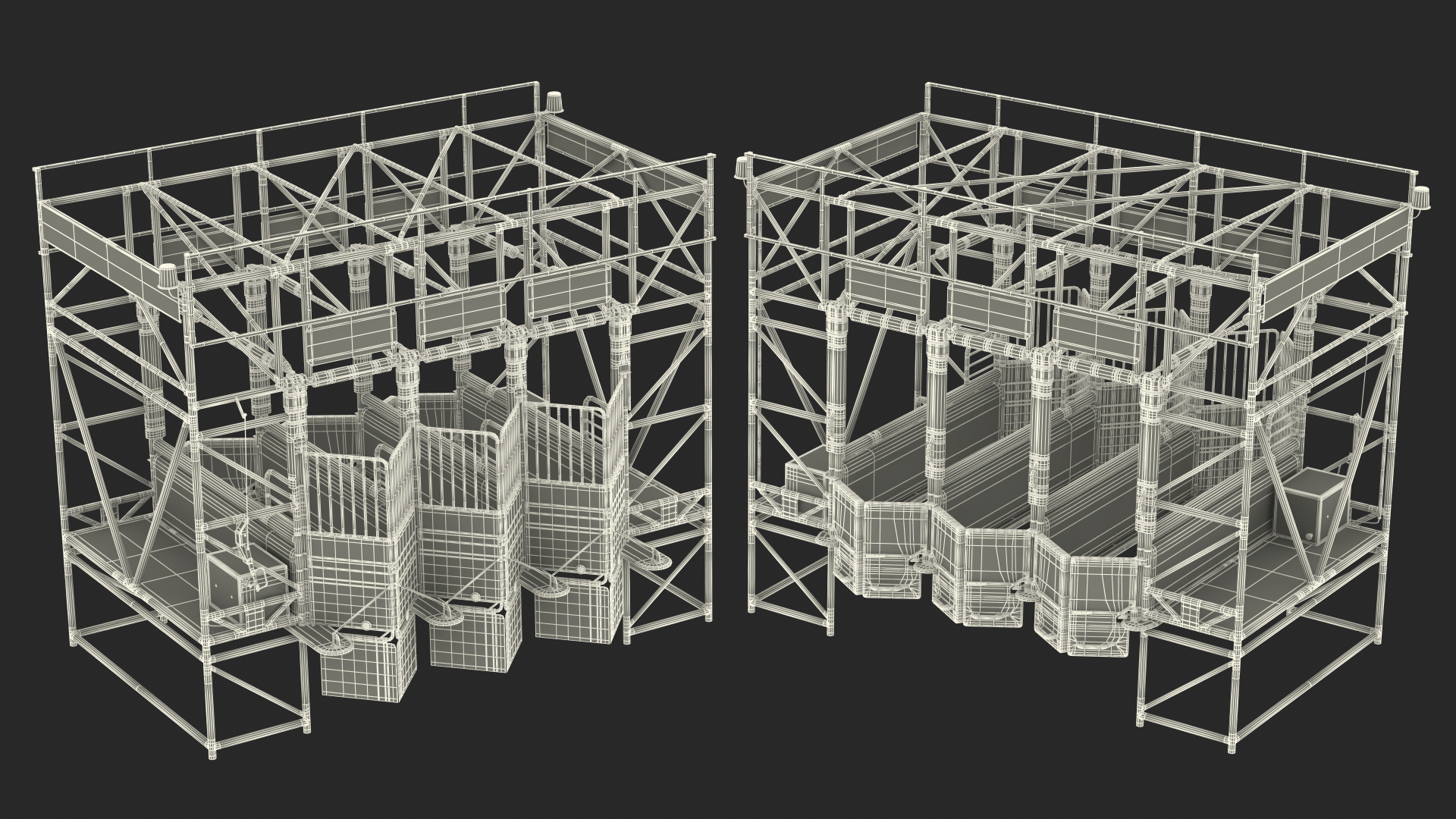 3D model Horse Starting Gates for 3 Places Rigged