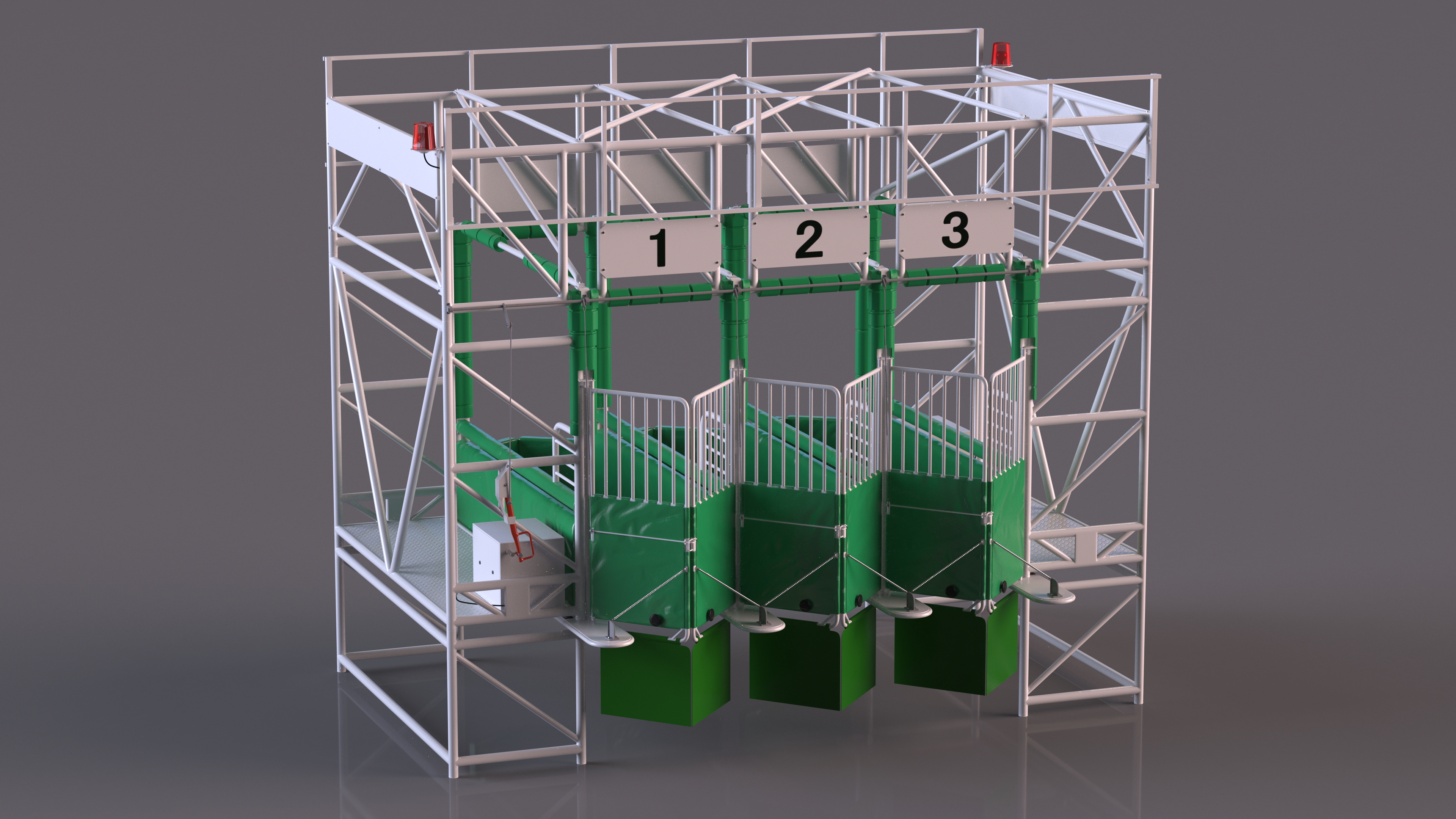 3D model Horse Starting Gates for 3 Places Rigged