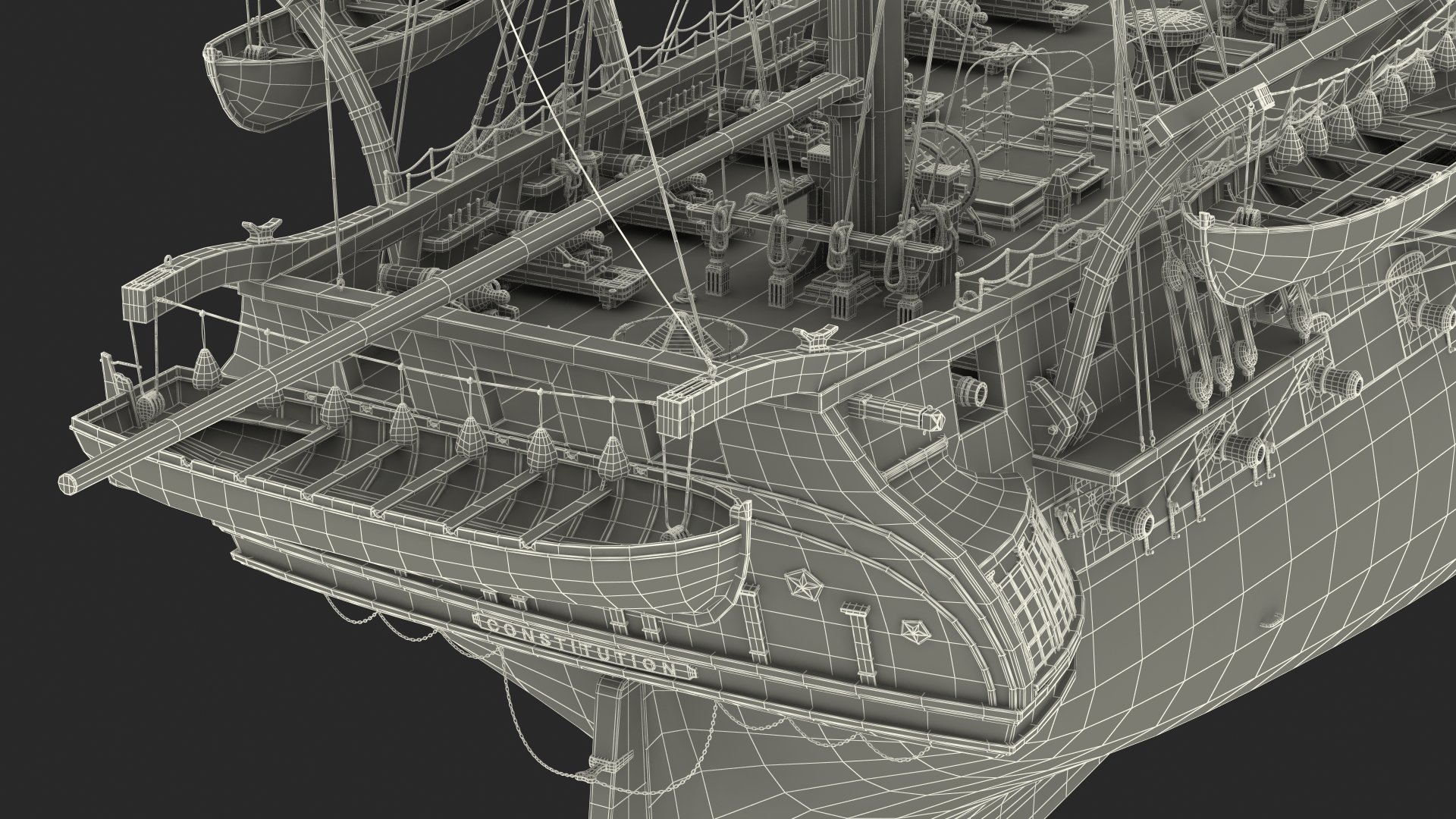 3D USS Constitution Heavy Frigate Retracted Sails