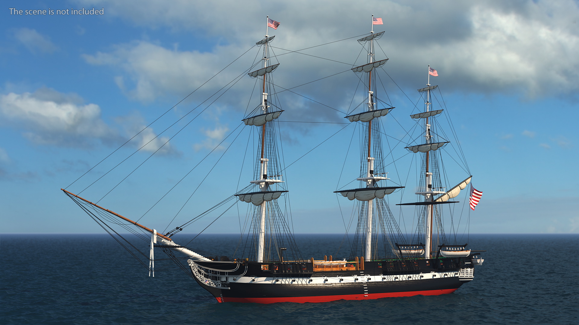 3D USS Constitution Heavy Frigate Retracted Sails
