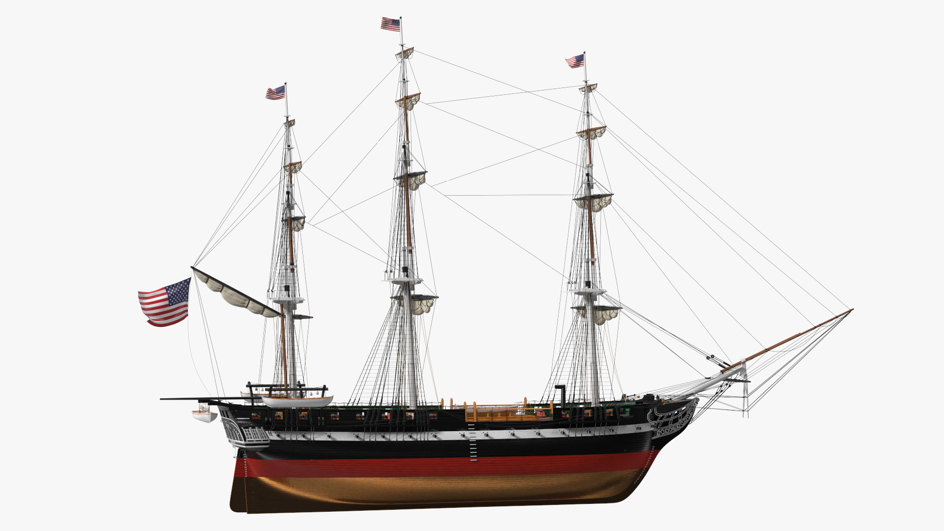 3D USS Constitution Heavy Frigate Retracted Sails