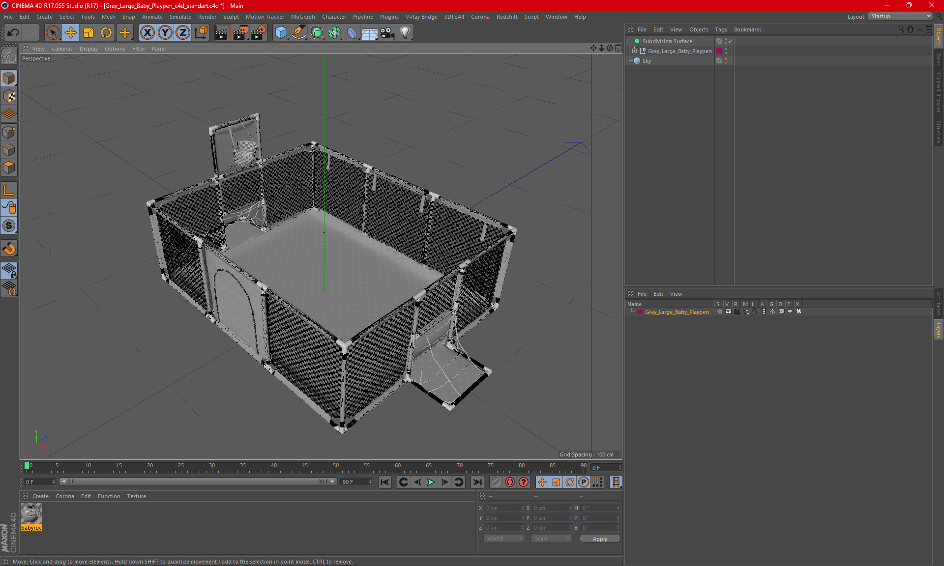 3D Grey Large Baby Playpen model