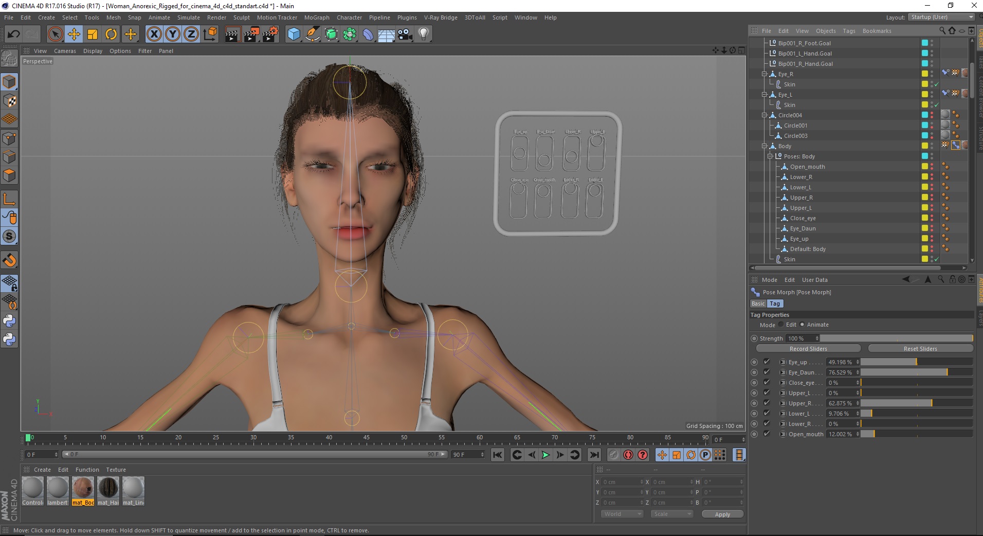 3D model Woman Anorexic Rigged for Cinema 4D