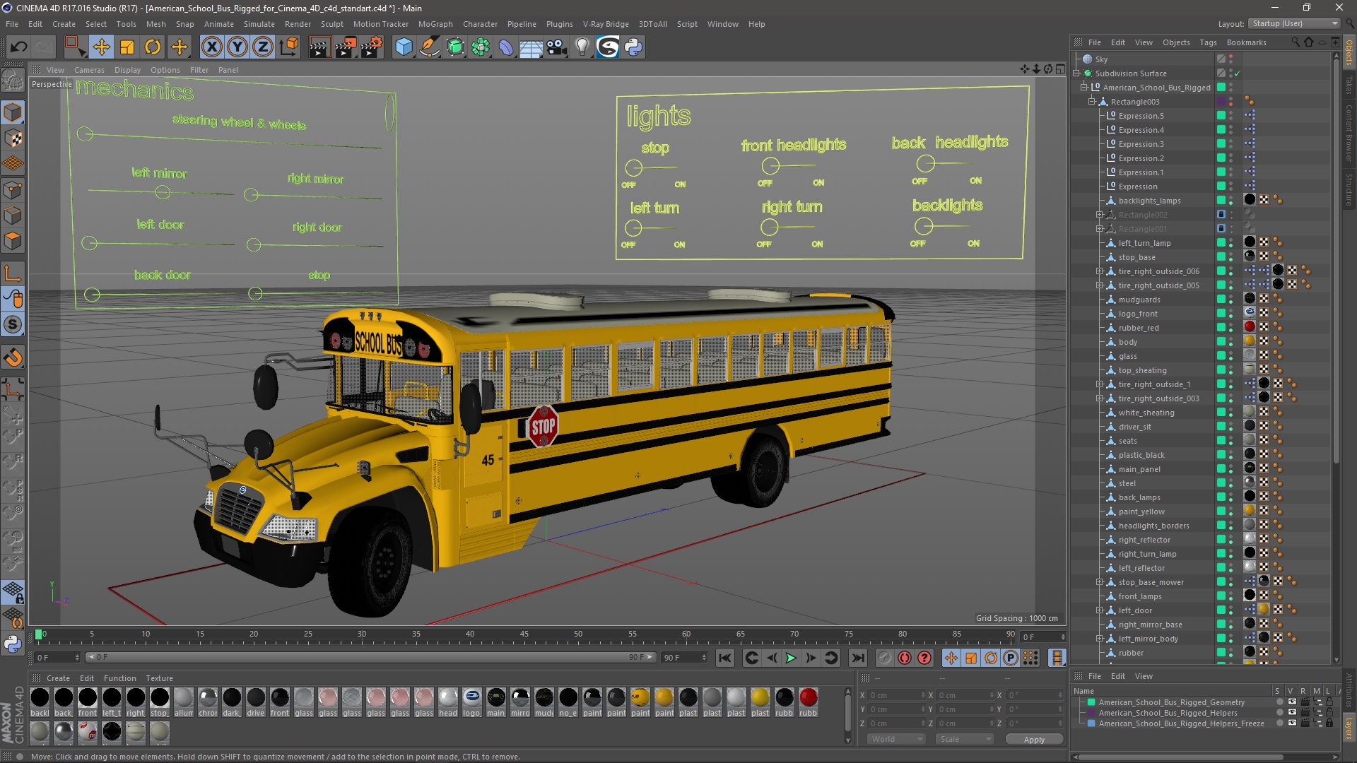 3D model American School Bus Rigged for Cinema 4D