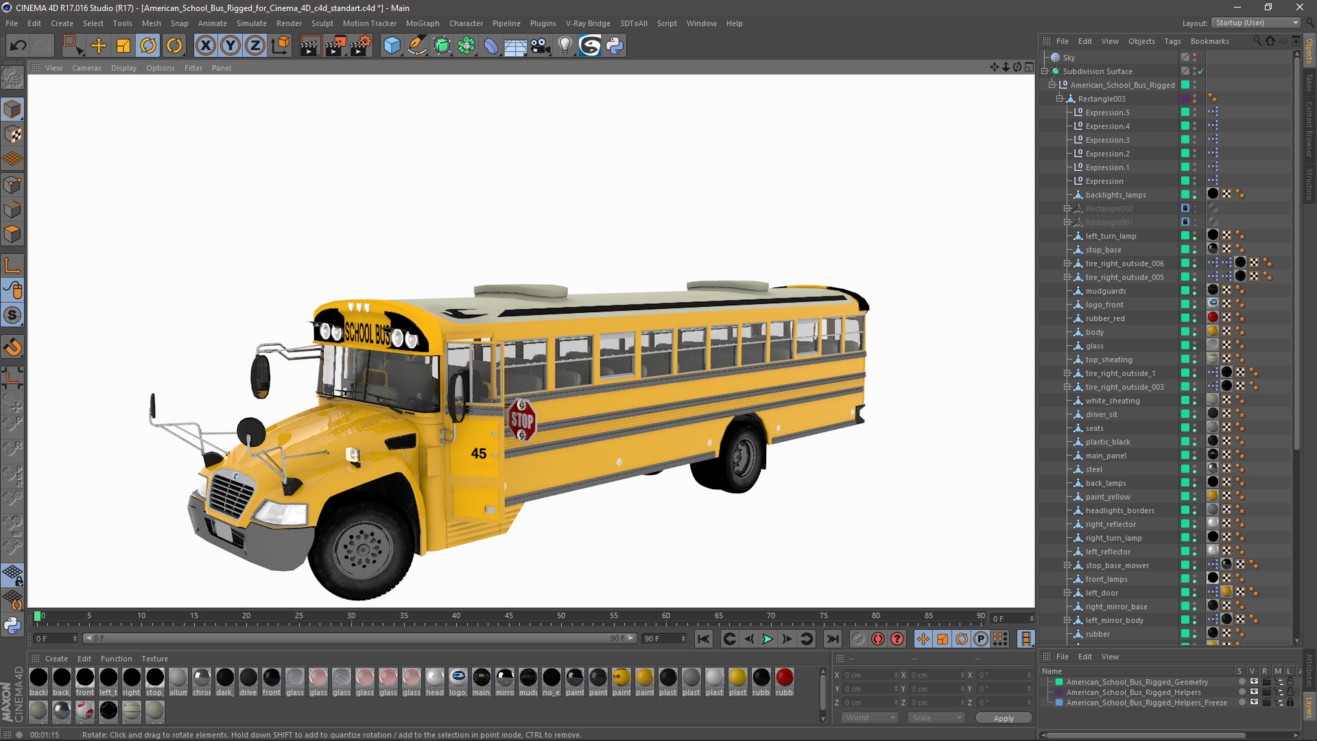 3D model American School Bus Rigged for Cinema 4D