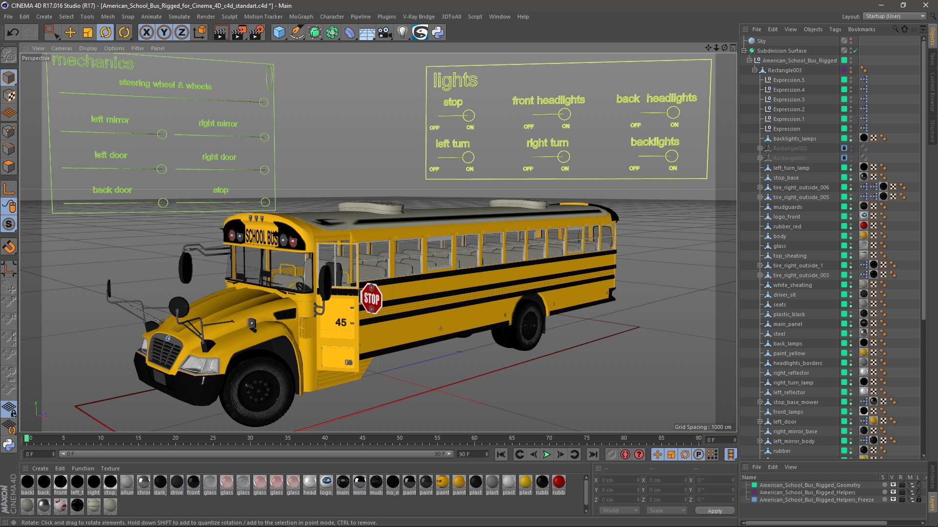3D model American School Bus Rigged for Cinema 4D