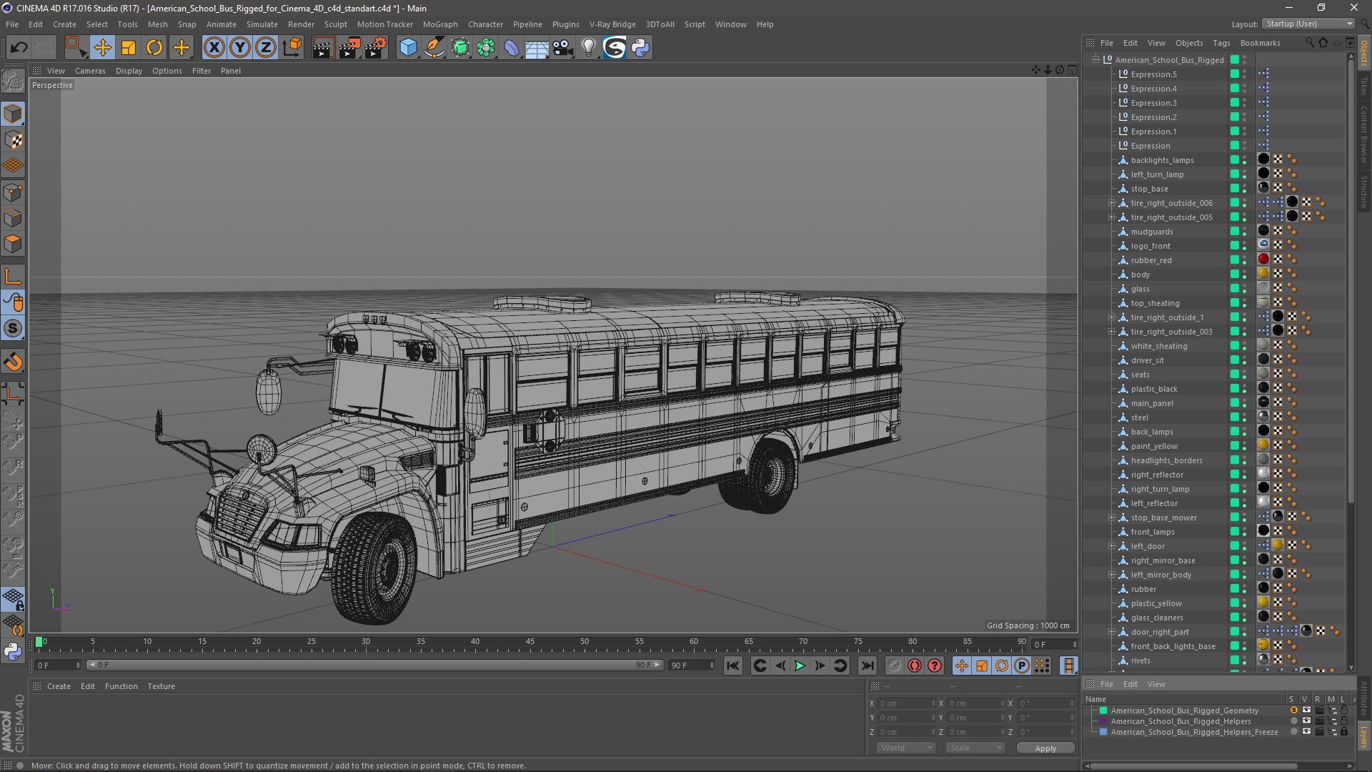 3D model American School Bus Rigged for Cinema 4D