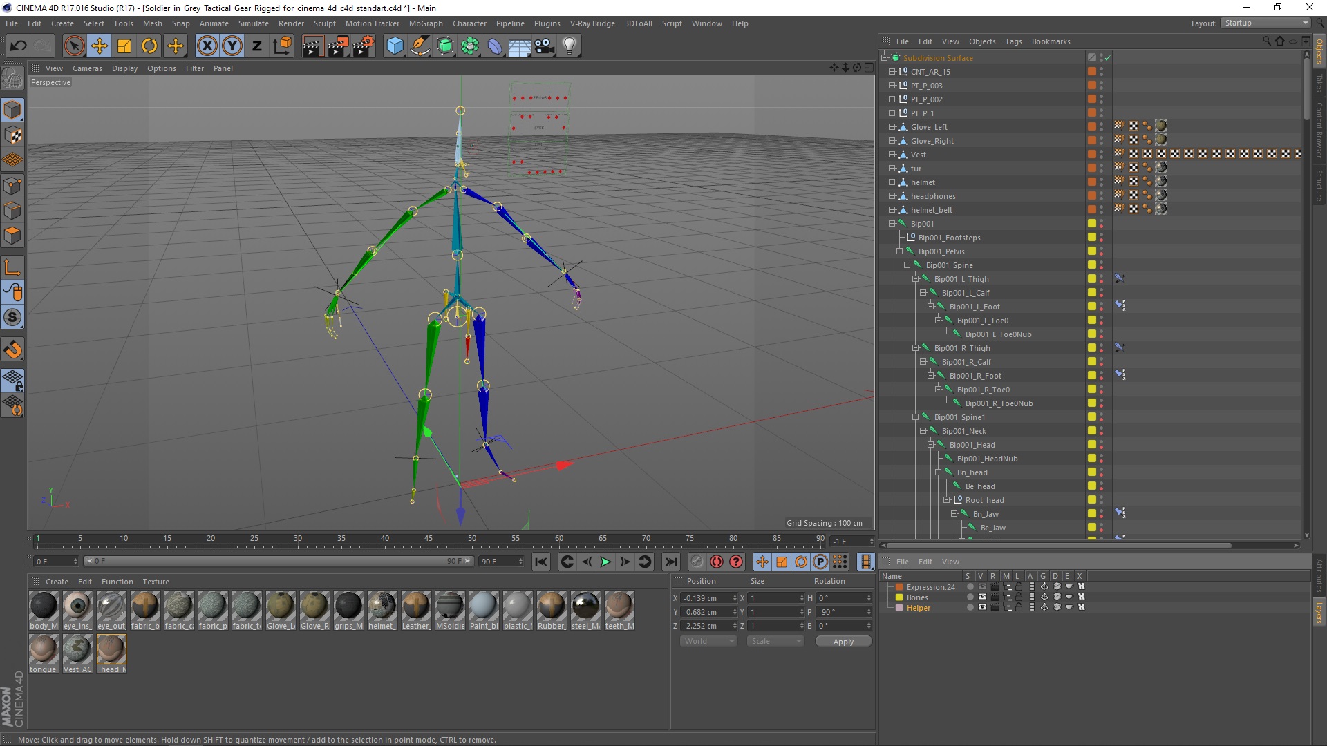 3D model Soldier in Grey Tactical Gear Rigged for Cinema 4D