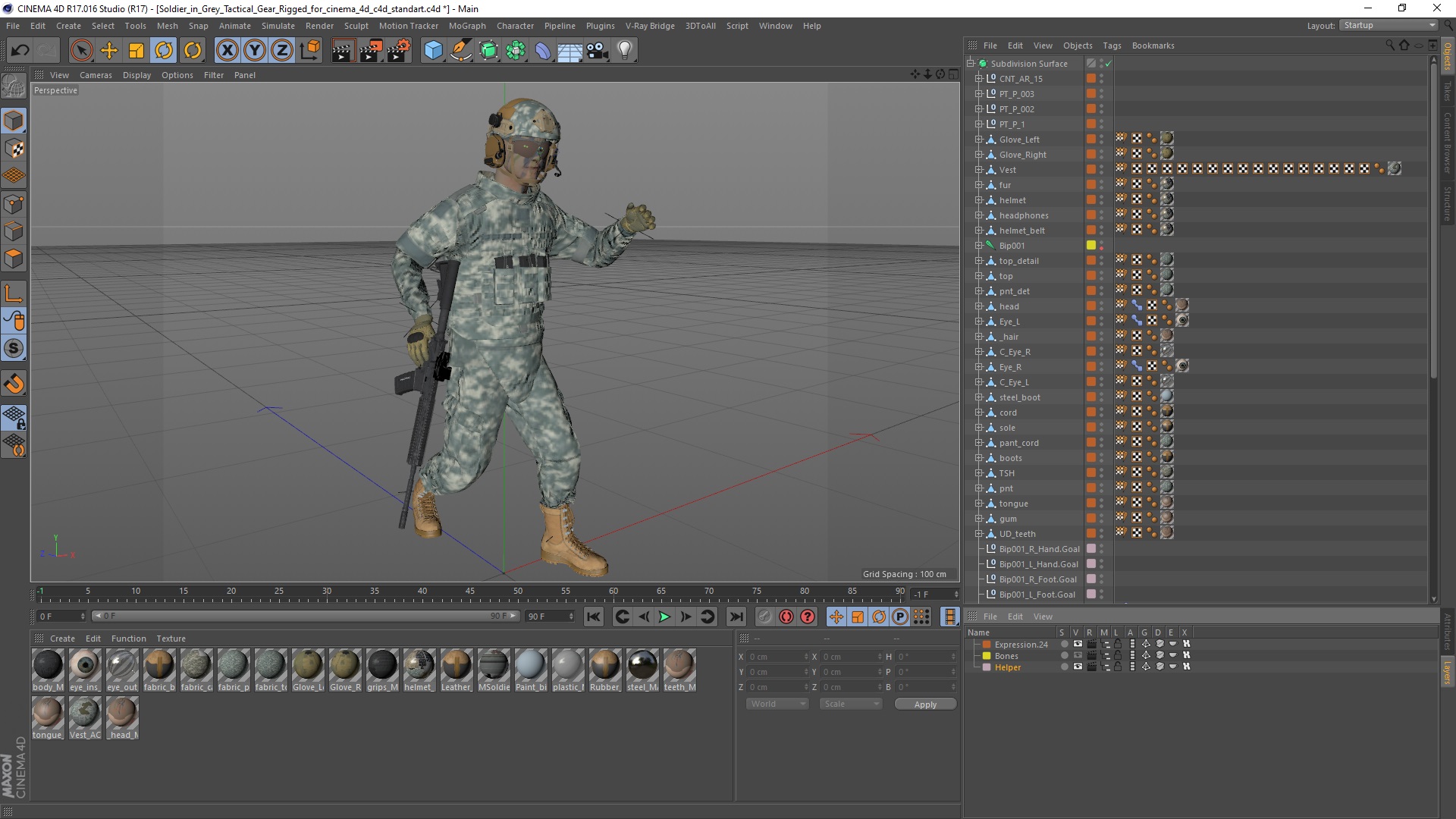 3D model Soldier in Grey Tactical Gear Rigged for Cinema 4D