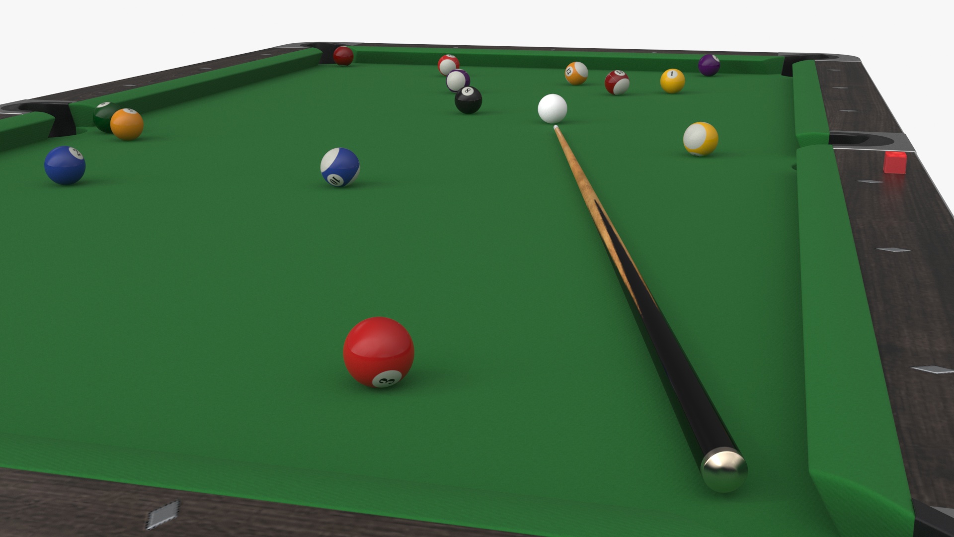 Professional American Pool Table Green with Balls and Cue 3D