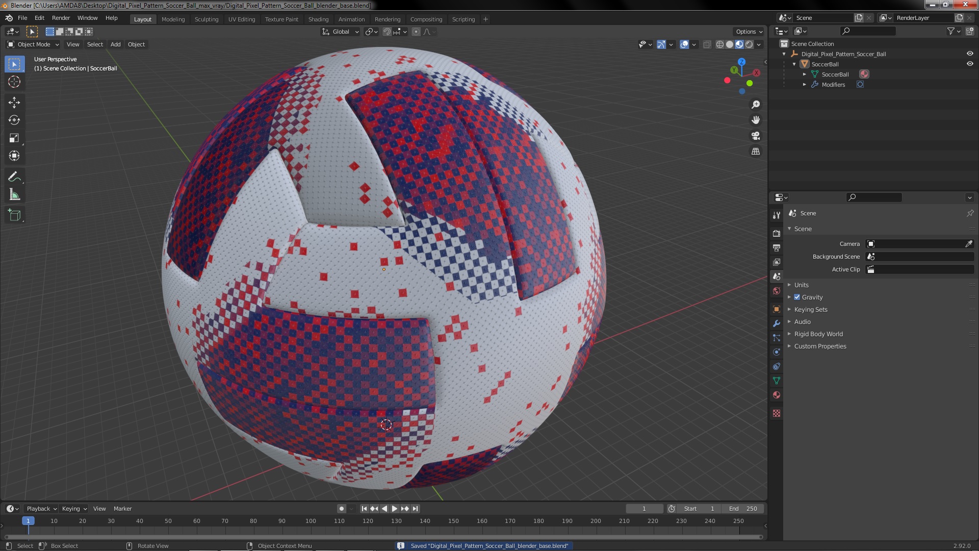 3D Digital Pixel Pattern Soccer Ball model