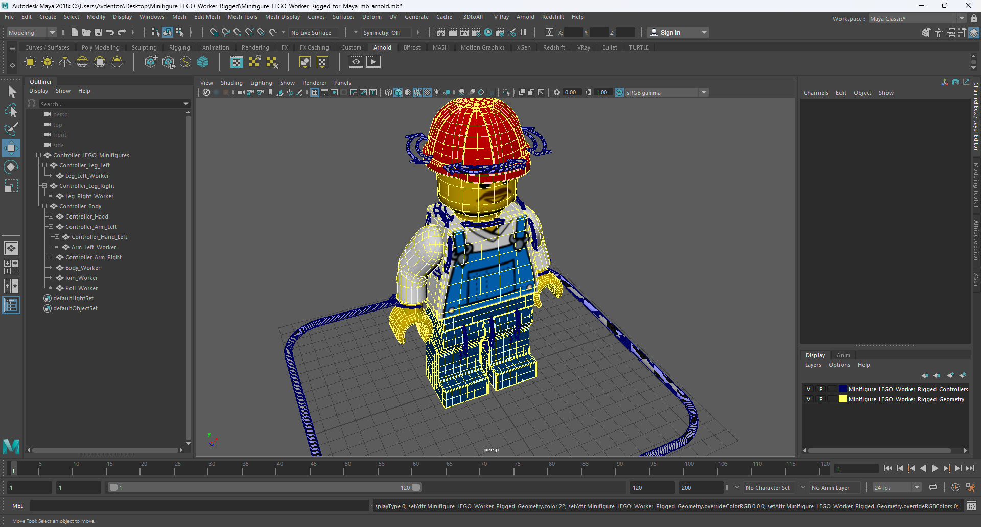 3D Minifigure LEGO Worker Rigged for Maya model