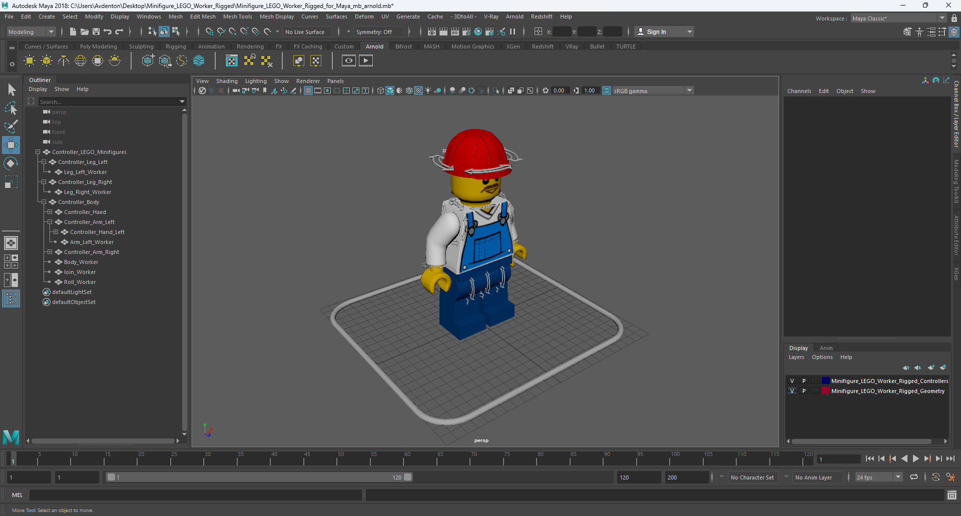 3D Minifigure LEGO Worker Rigged for Maya model