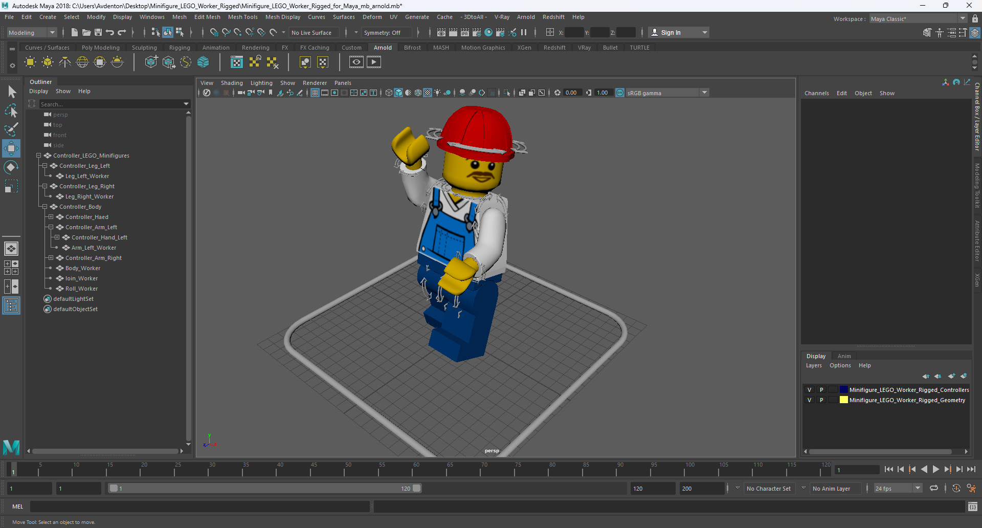 3D Minifigure LEGO Worker Rigged for Maya model