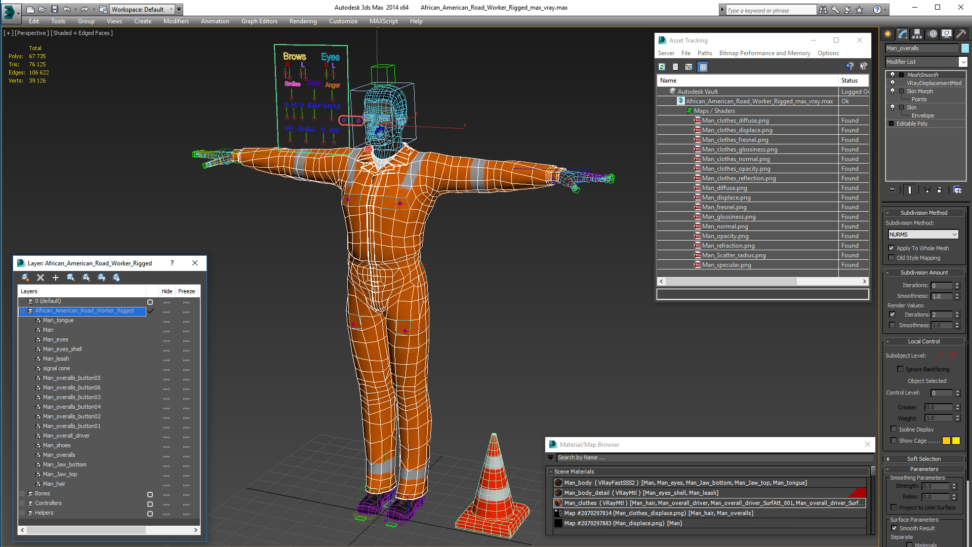 3D model African American Road Worker Rigged