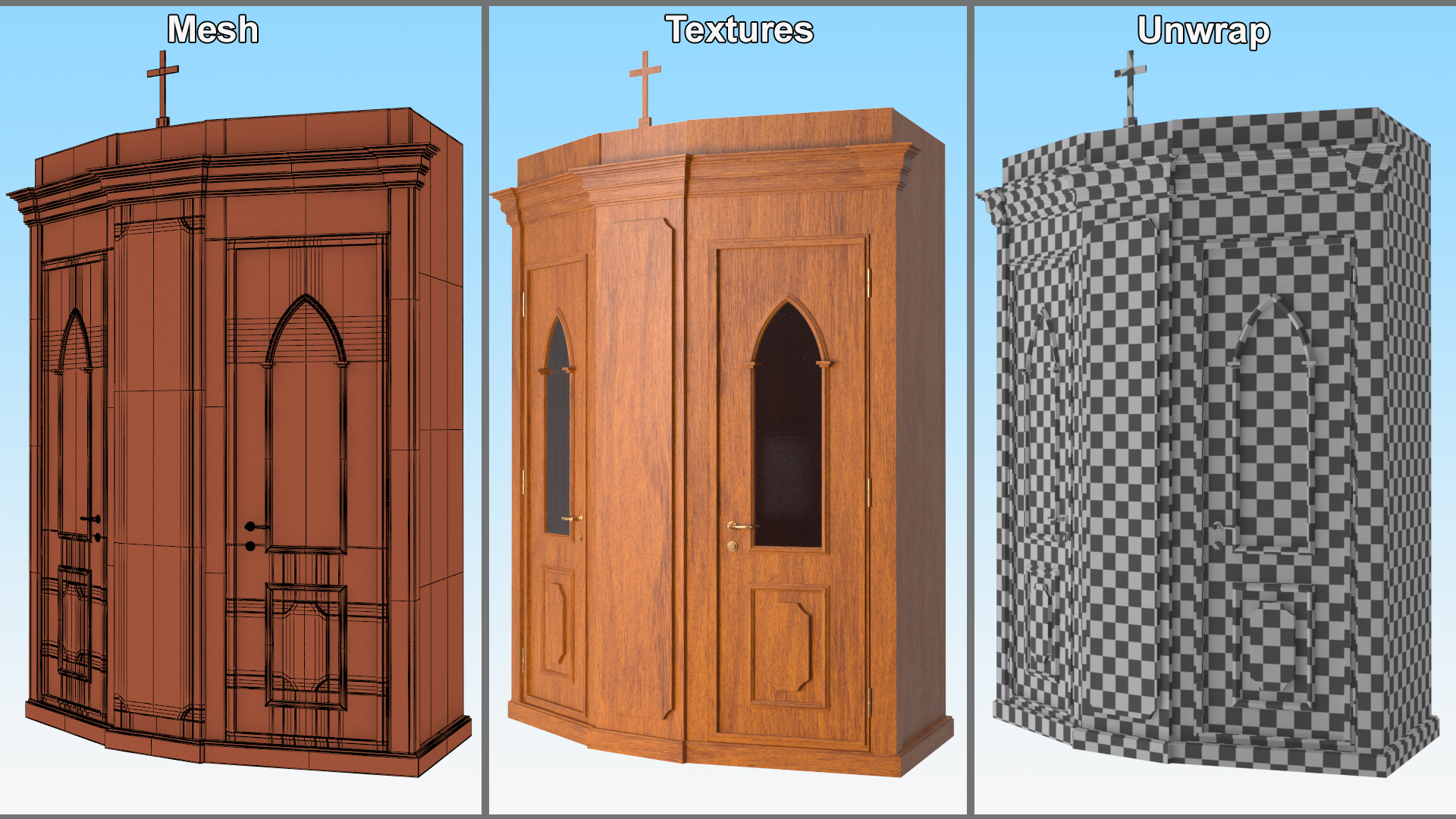 3D model Wooden Confessional Booth