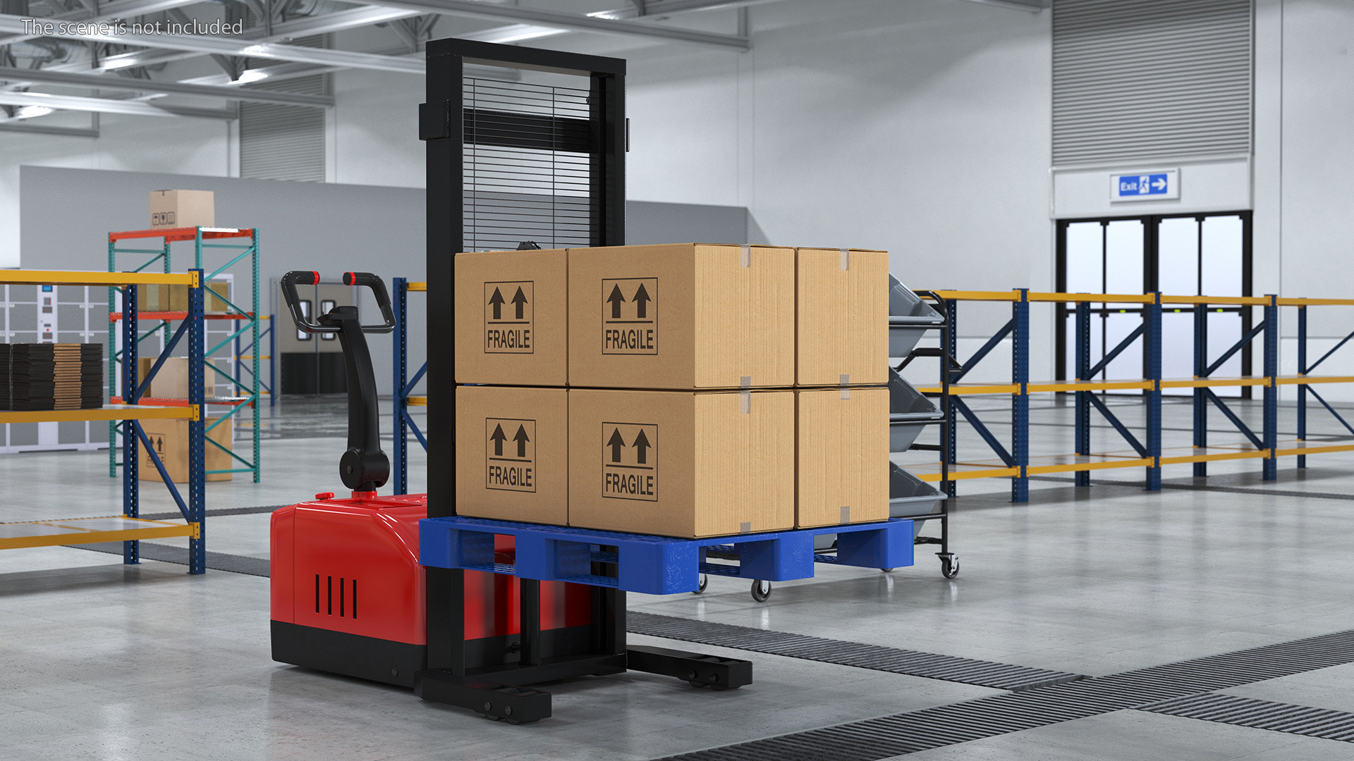 Powered Stacker Everest Red with Stack of Boxes 3D
